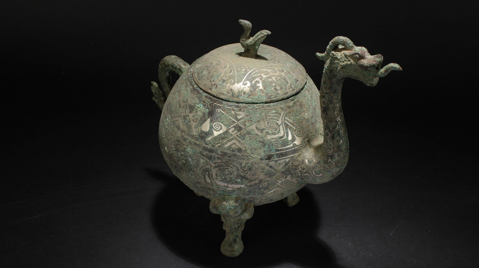A Chinese Tri-podded Lidded Myth-beast Bronze Vessel (1 of 6)