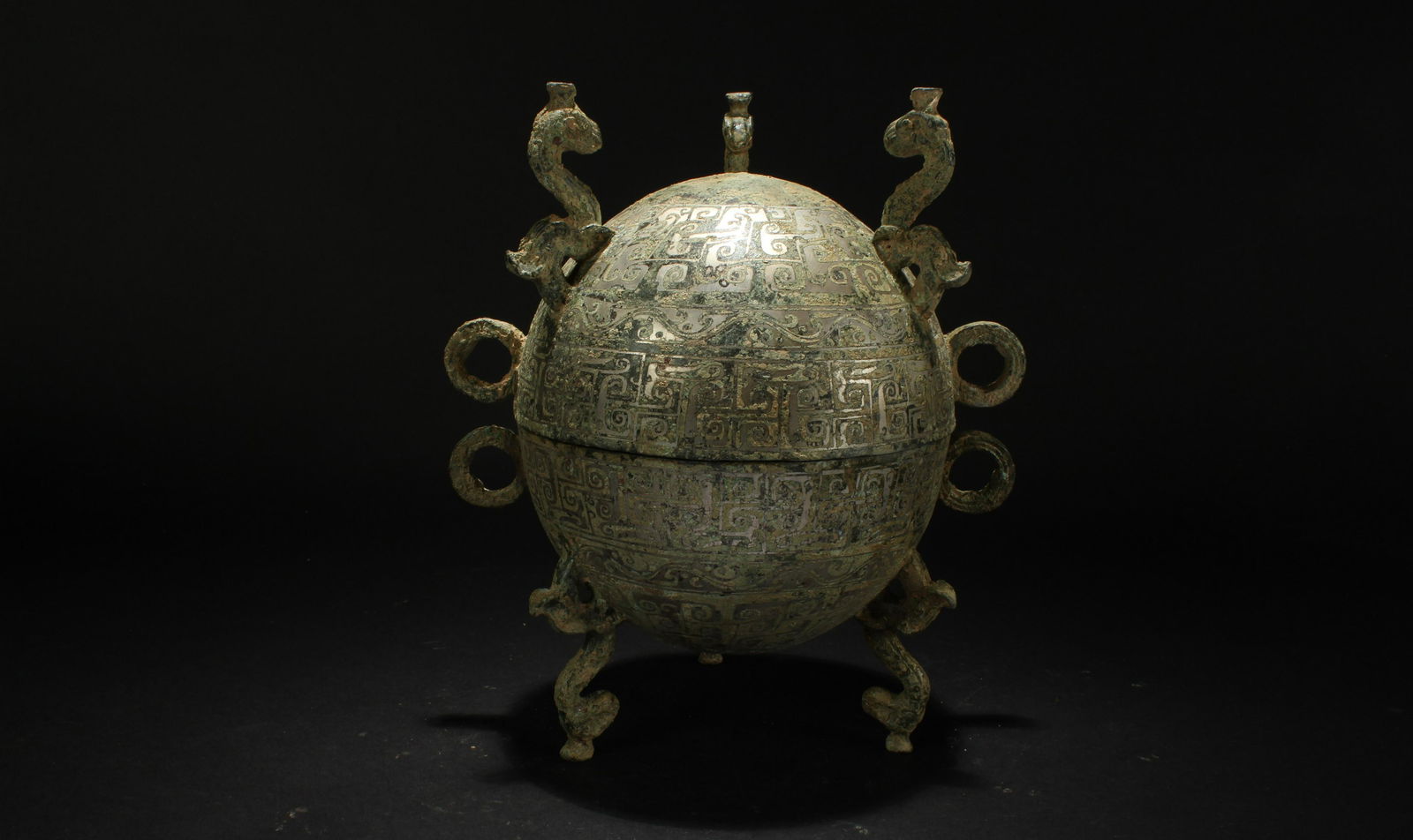 A Chinese Myth-beast Lidded Bronze Vessel Display (1 of 6)