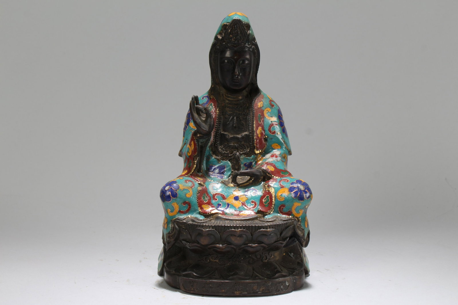 A Chinese Pondering-pose Cloisonne Guanyin Statue: A Chinese Pondering-pose Cloisonne Guanyin Statue . Height: 7.75 (inch).