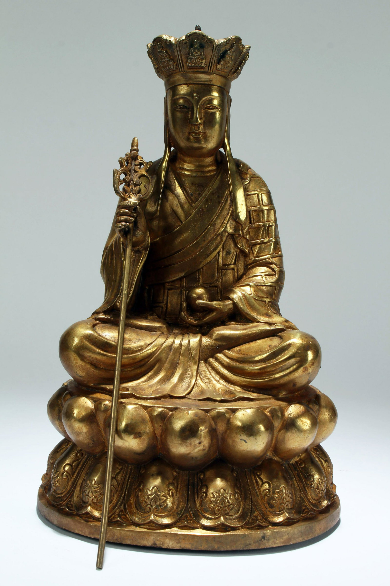 A Chinese Lotus-seated Gilt Religious Buddha Statue: A Chinese Lotus-seated Gilt Religious Buddha Statue . Height: 9.75 (inch).