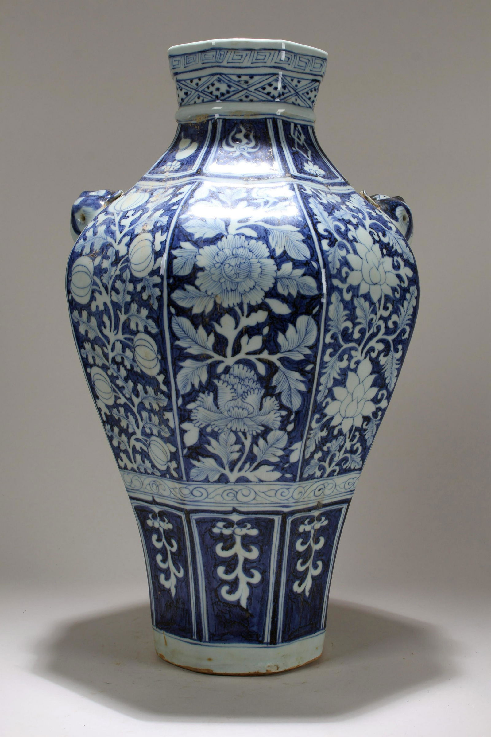 An Estate Chinese Flower-blossom Duo-handled Blue and (1 of 6)