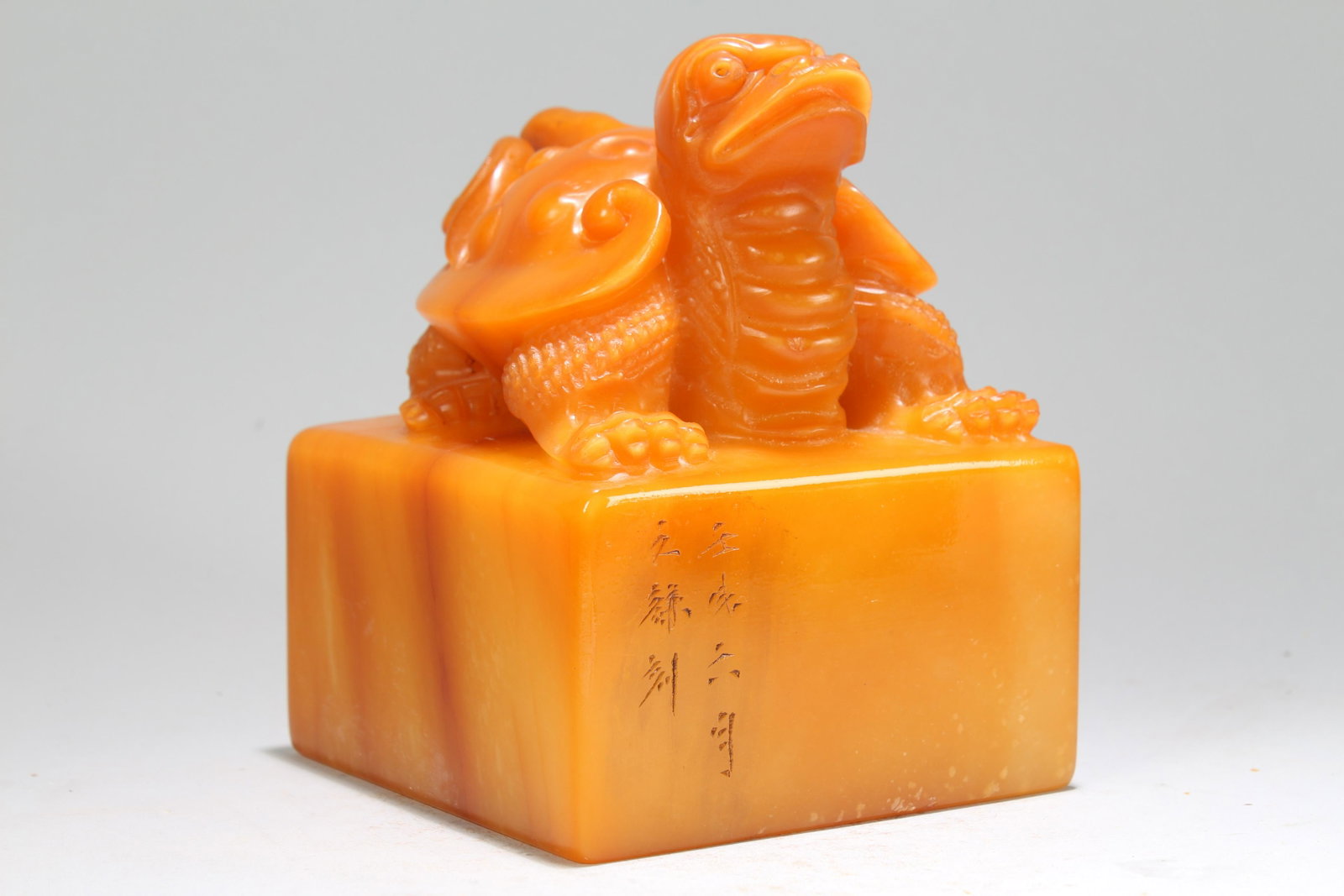 An Estate Chinese Vividly-detailed Myth-beast Fortune: An Estate Chinese Vividly-detailed Myth-beast Fortune Soapstone Seal . Height: 6 (inch). Length: 4.75 (inch). Width: 4.75 (inch).