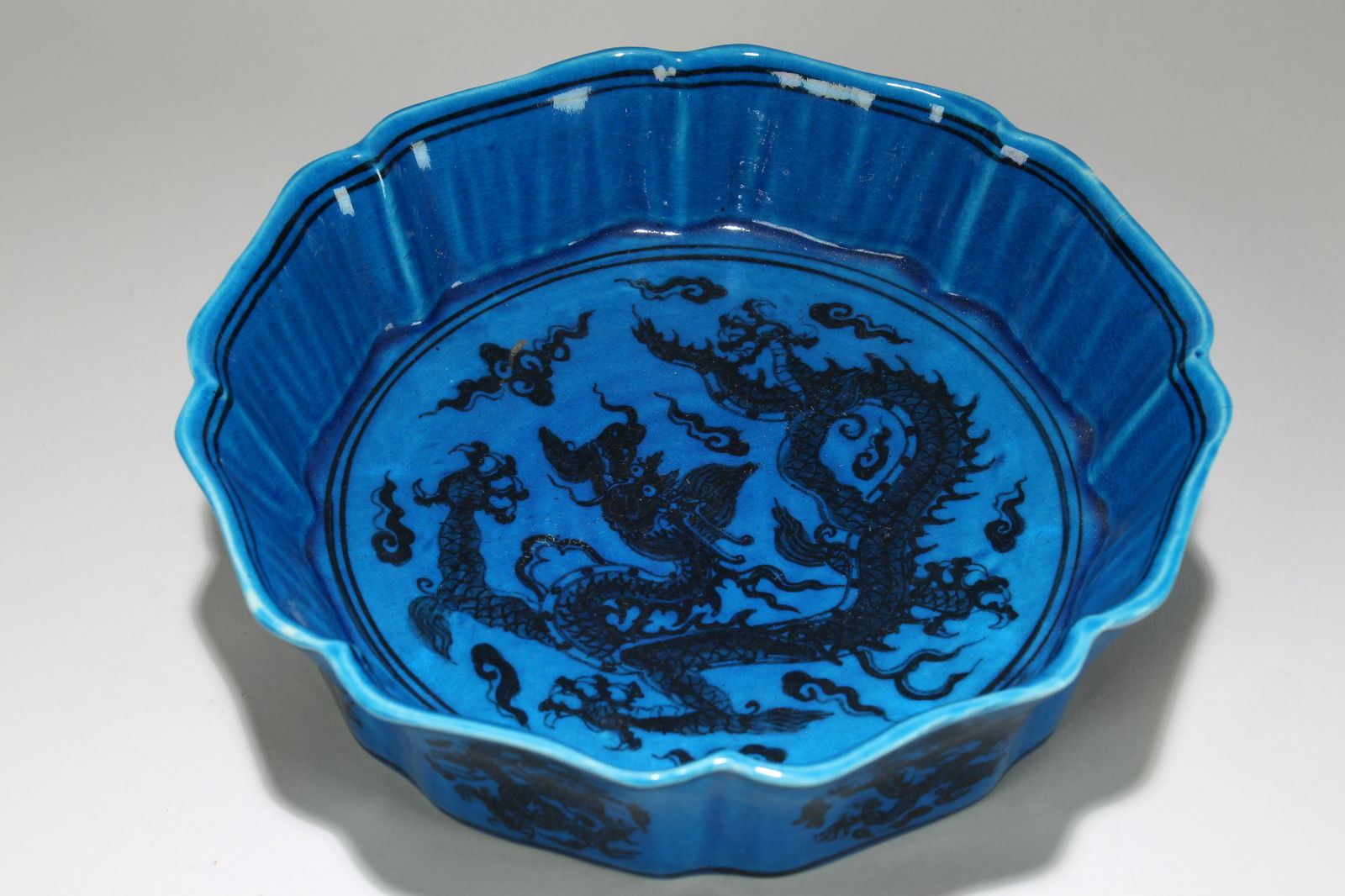 A Chinese Dragon-decorating Dark-coding Blue Porcelain (1 of 4)