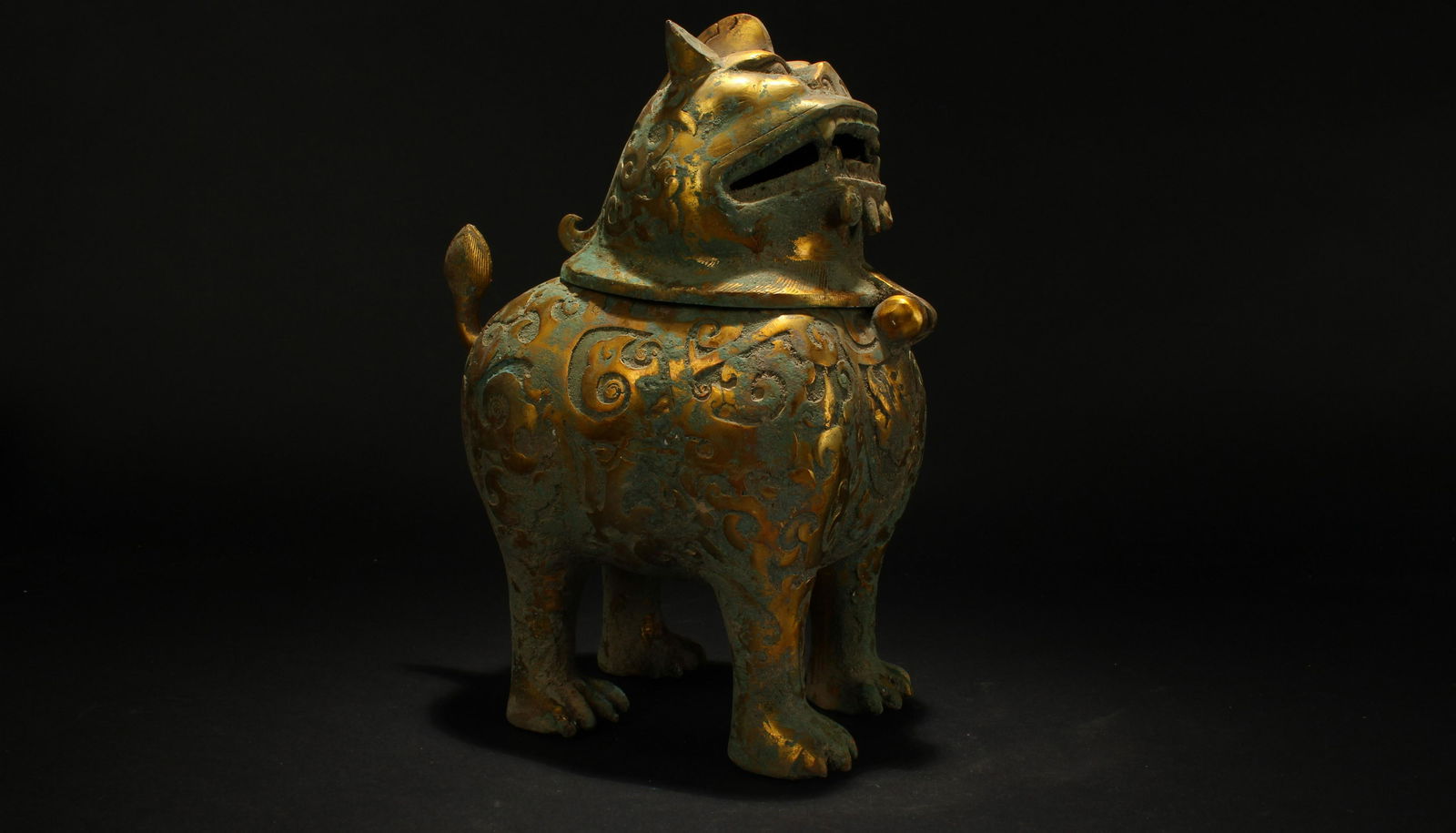 A Chinese Myth-beast Lidded Religious Bronze Vessel (1 of 6)