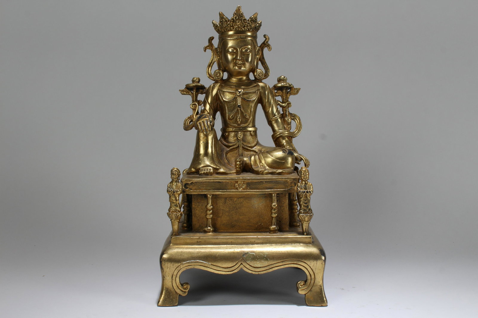 An Estate Square-based Chinese Gilt Fortune Buddha: An Estate Square-based Chinese Gilt Fortune Buddha Statue . Height: 10.25 (inch). Length: 5.5 (inch). Width: 5.5 (inch).