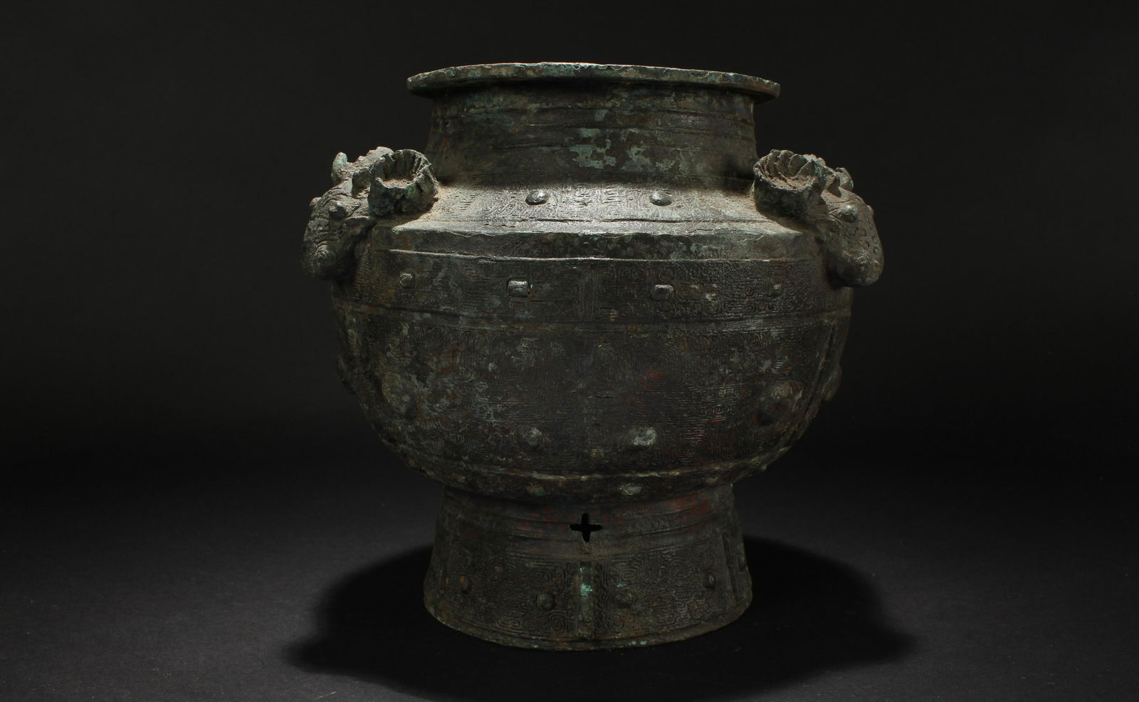 A Chinese Duo-handled Myth-beast Estate Bronze Vessel (1 of 6)