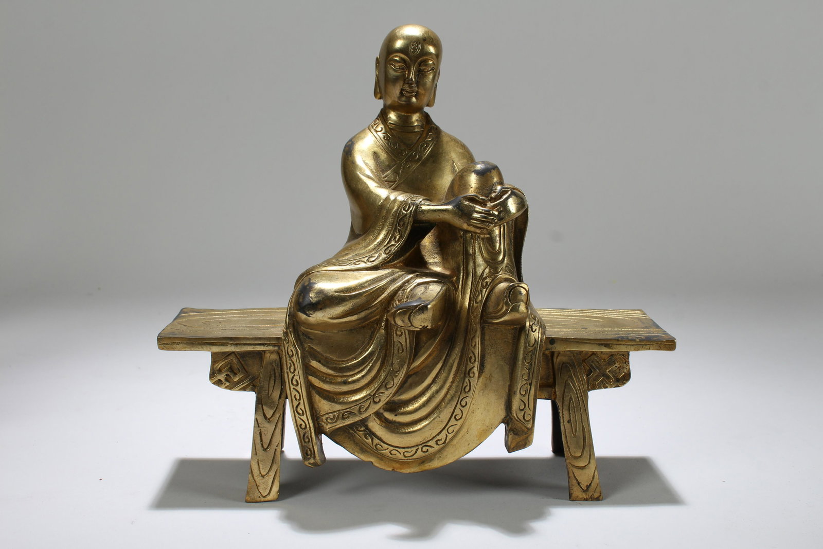 An Estate Chinese Gilt Fortune Religious Buddha Statue: An Estate Chinese Gilt Fortune Religious Buddha Statue . Height: 7.5 (inch). Length: 8 (inch).