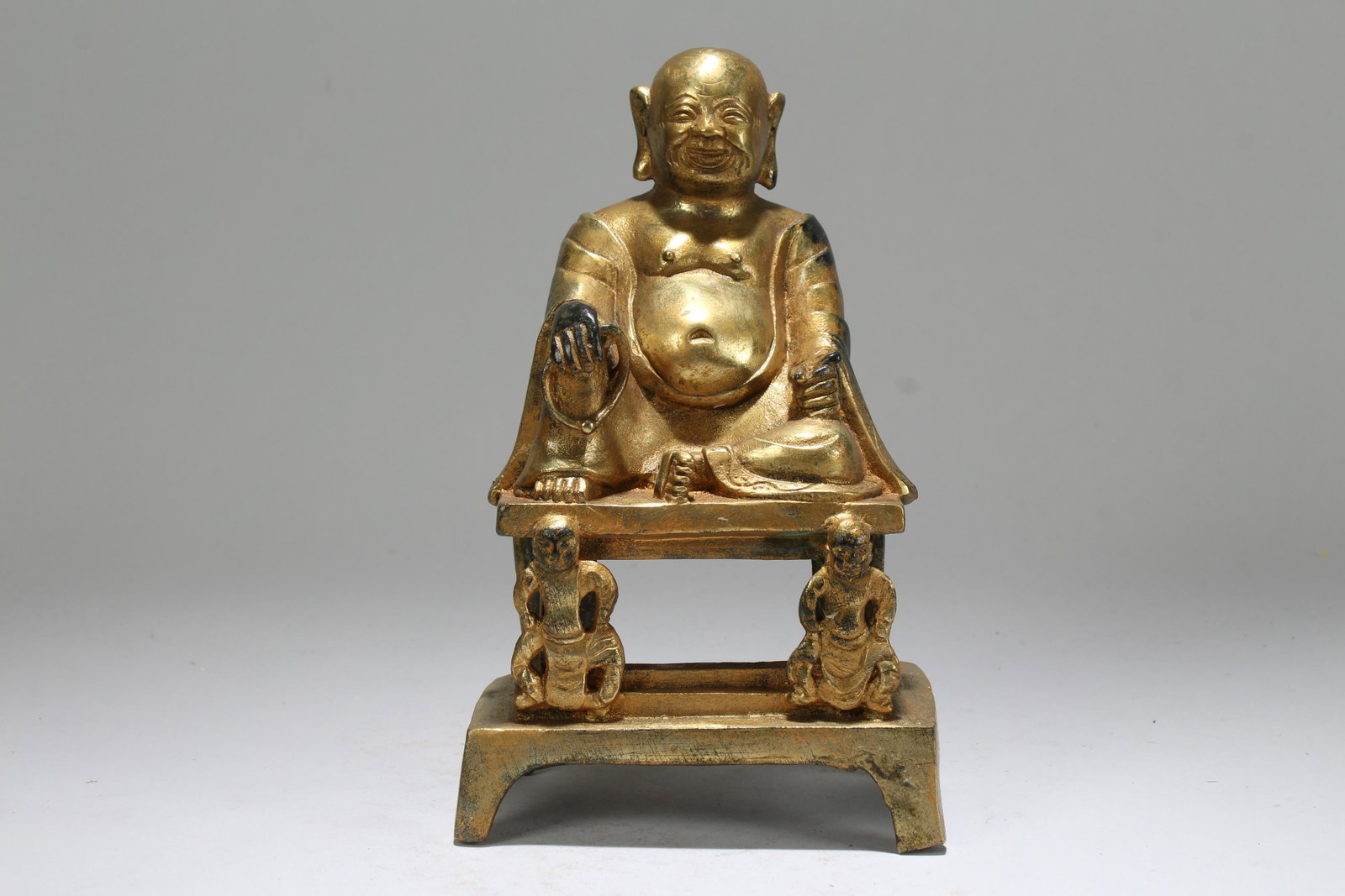 An Estate Chinese Gilt Fortune Religious Buddha Statue: An Estate Chinese Gilt Fortune Religious Buddha Statue . Height: 6.25 (inch).