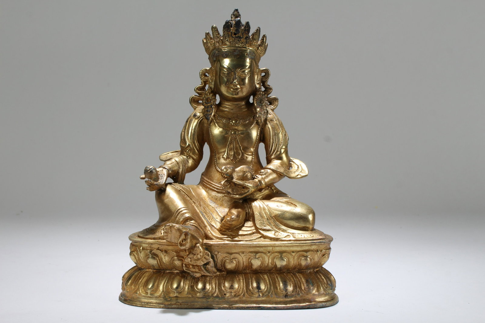 An Estate Chinese Gilt Religious Fortune Buddha Statue: An Estate Chinese Gilt Religious Fortune Buddha Statue . Height: 7.75 (inch).