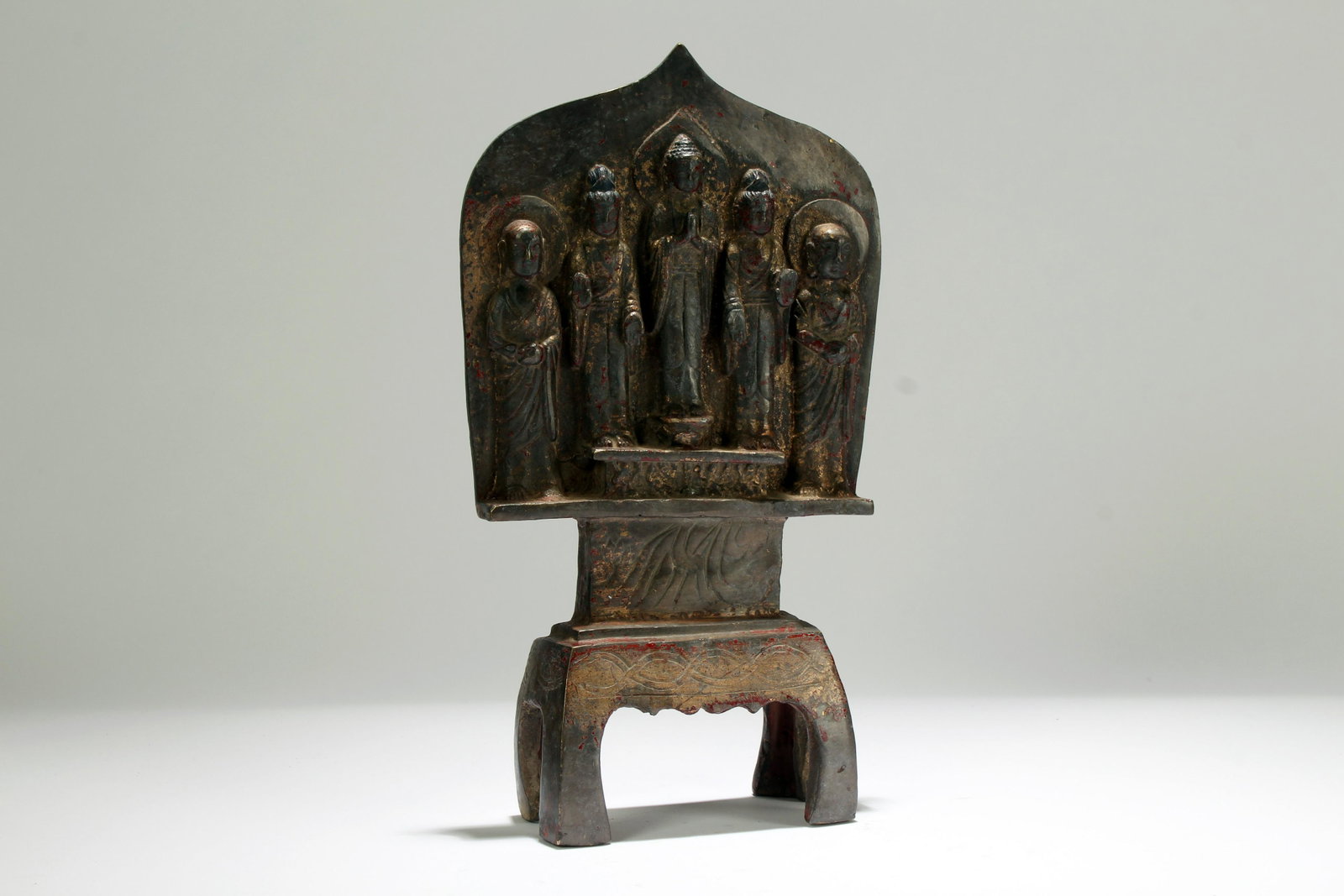 A Chinese Five-buddha Fortune Religious Statue Display: A Chinese Five-buddha Fortune Religious Statue Display . Height: 9.25 (inch).