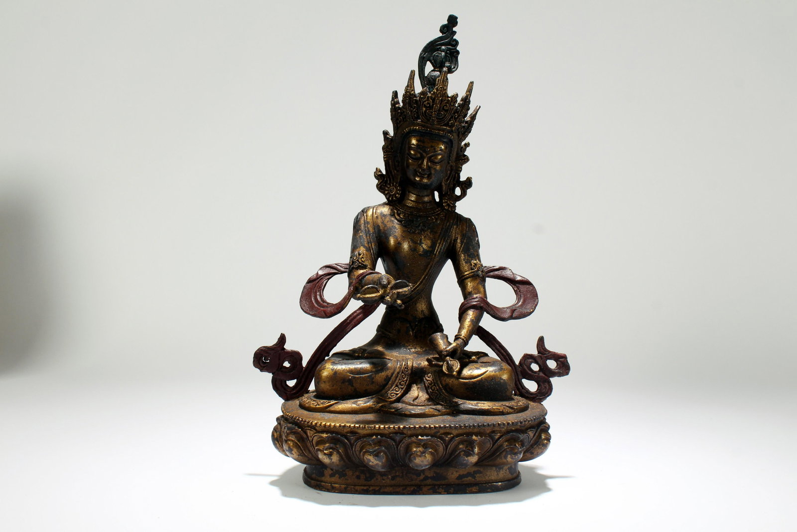 A Chinese Pondering-pose Estate Religious Statue: A Chinese Pondering-pose Estate Religious Statue Display . Height: 11.25 (inch).