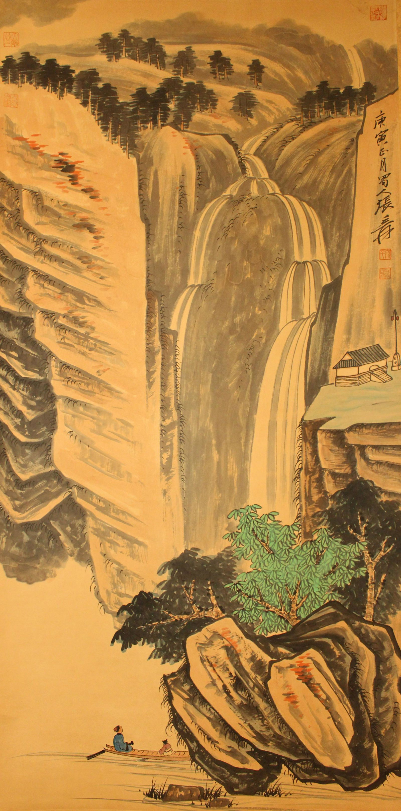 An Estate Chinese Lake-view Portrait Fortune Scroll (1 of 6)