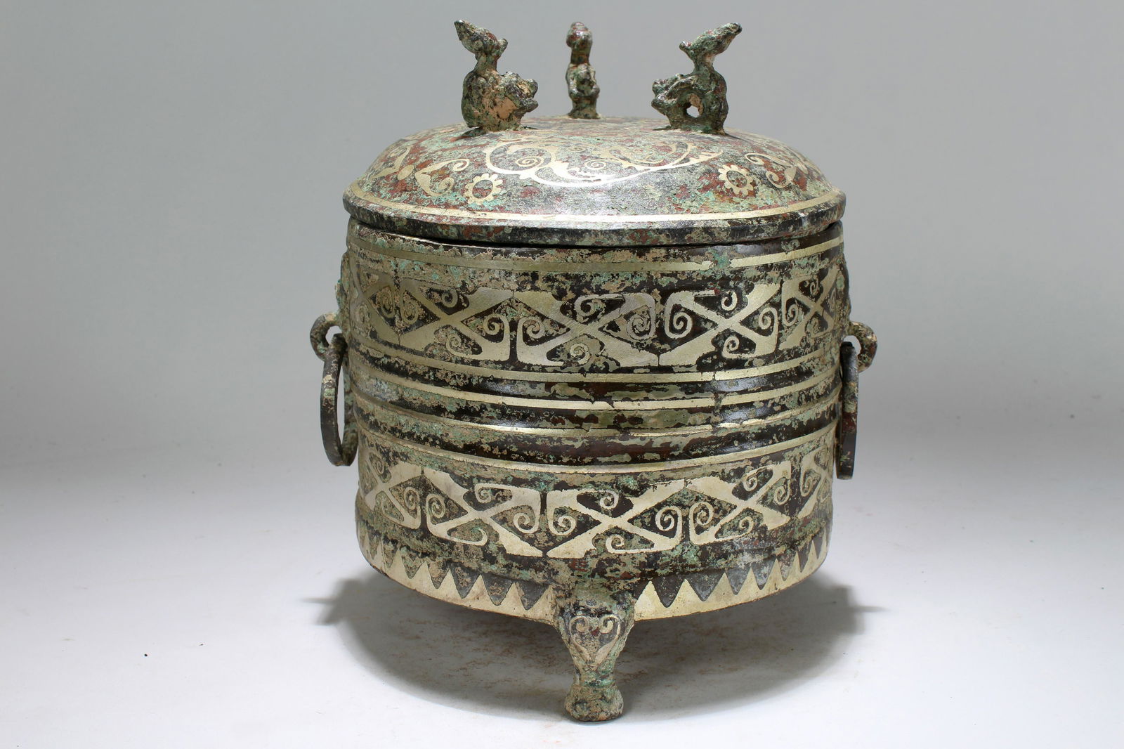 An Estate Chinese Duo-handled Lidded Fortune Bronze (1 of 5)