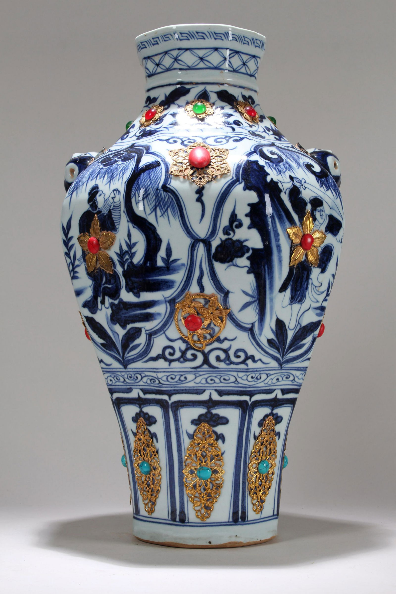 An Estate Chinese Duo-handled Window-framing Blue and (1 of 7)