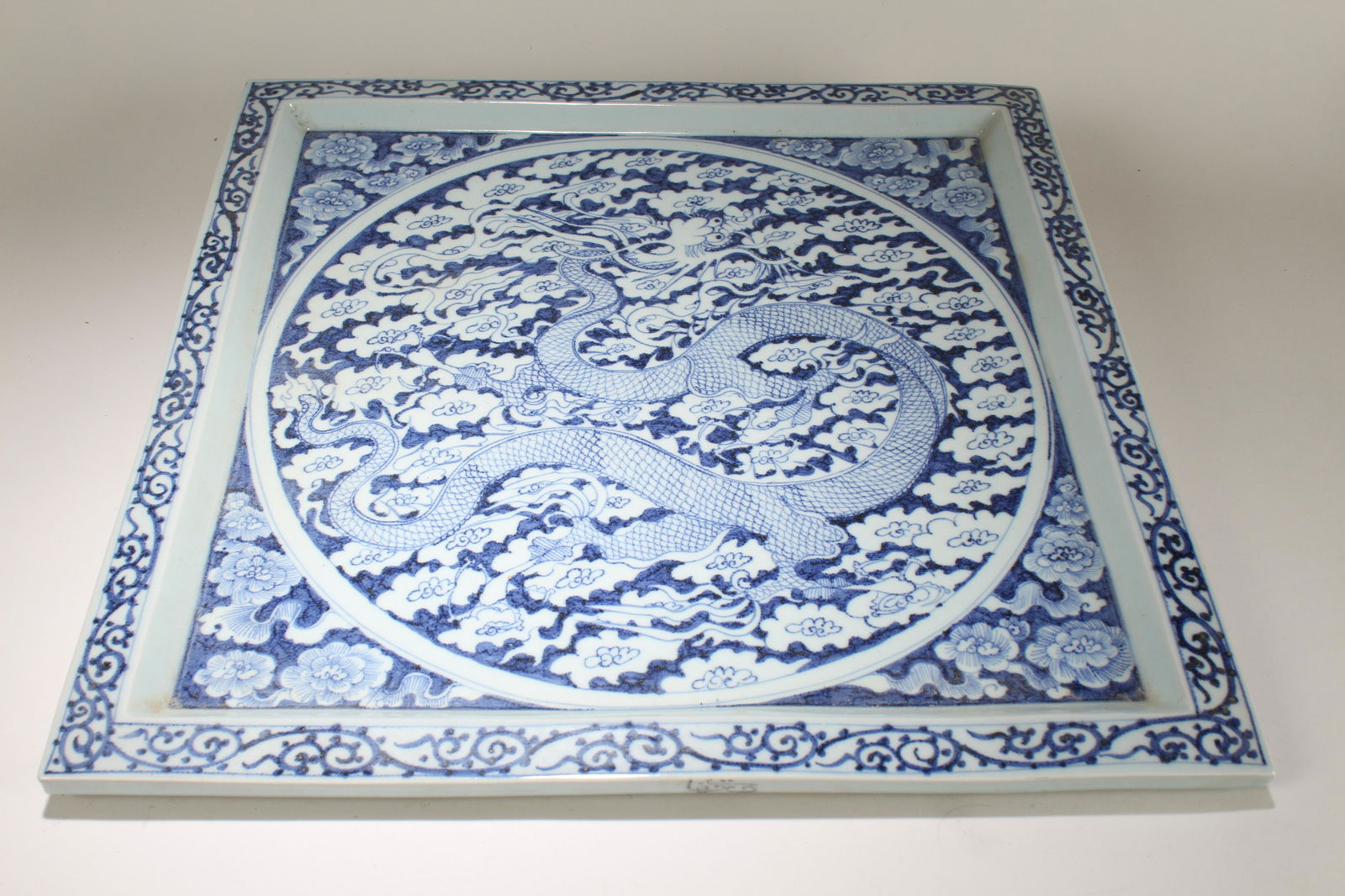 A Chinese Square-based Blue and White Dragon-decorating (1 of 8)