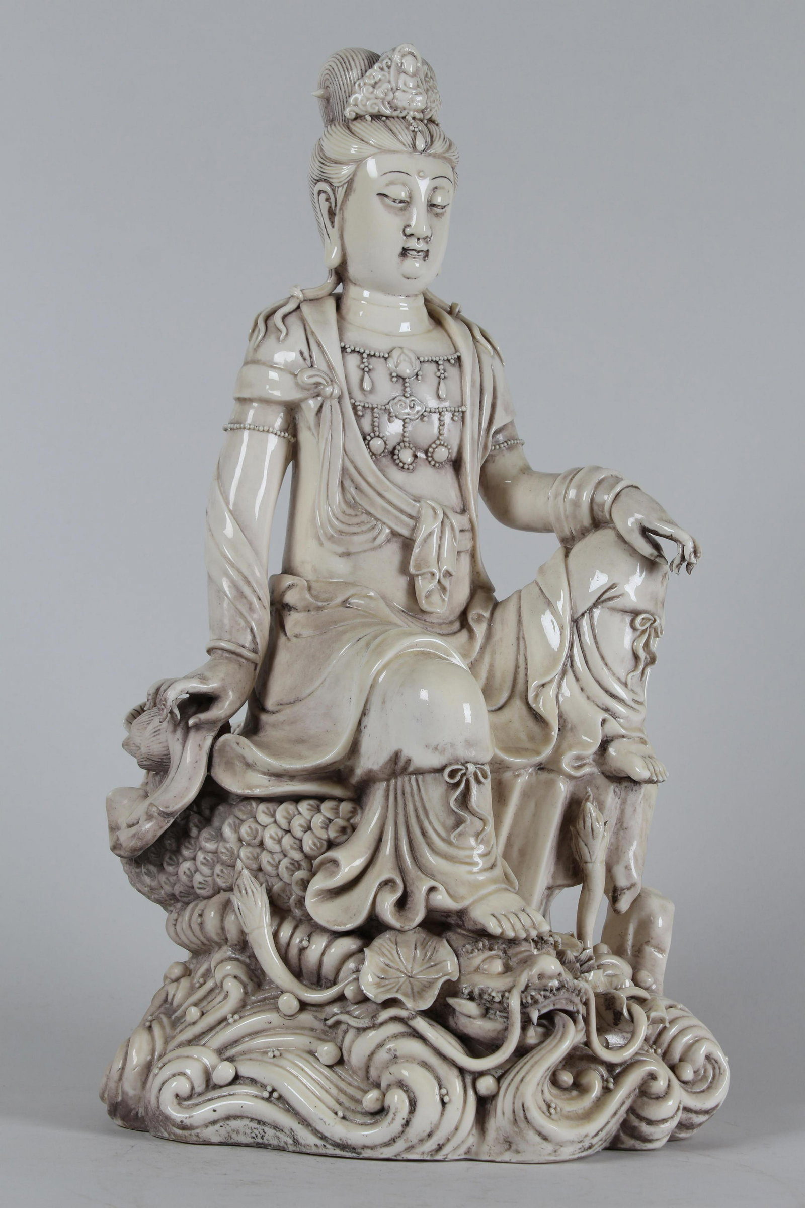 A Chinese White-coding Buddha Fortune Statue: A Chinese White-coding Buddha Fortune Statue . Height: 18.5 (inch).