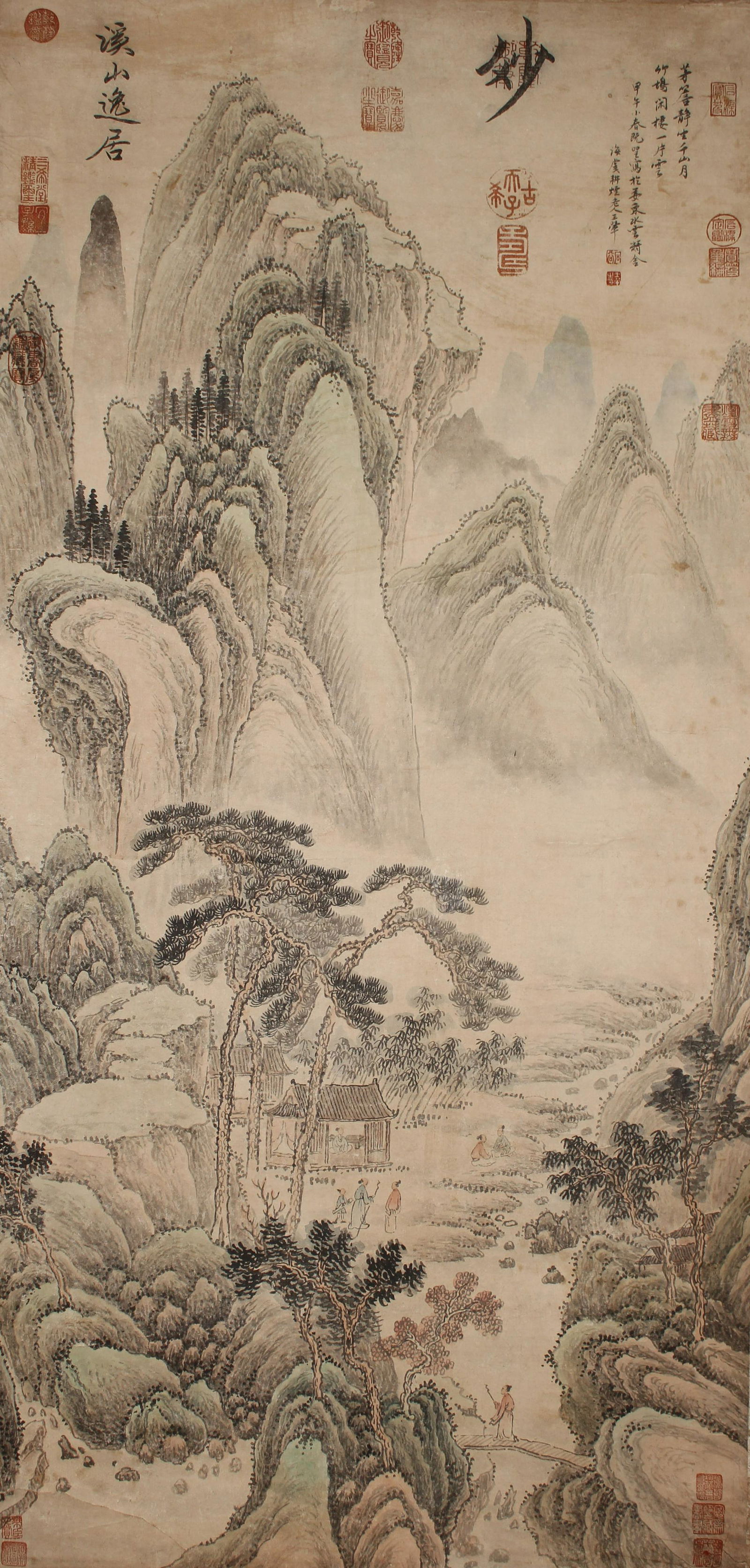 A Chinese Mountain-view Poetry-framing Fortune Scroll (1 of 8)