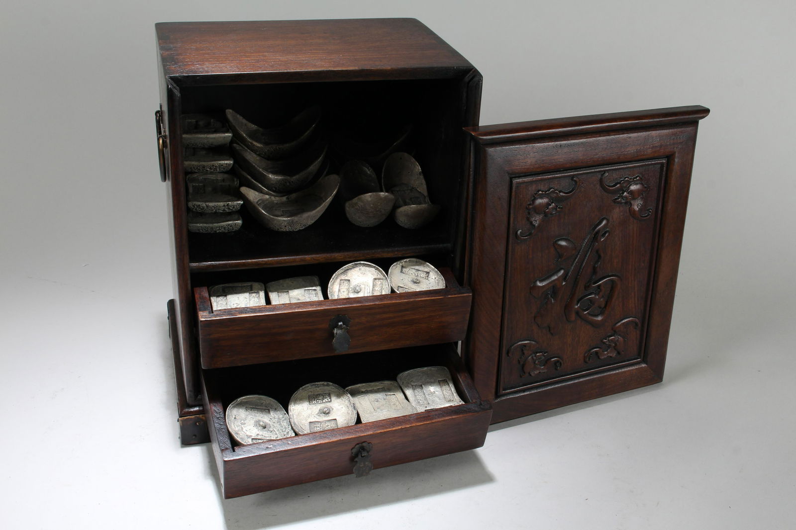 A Chinese Lidded Coin-filled Wooden Box (1 of 10)