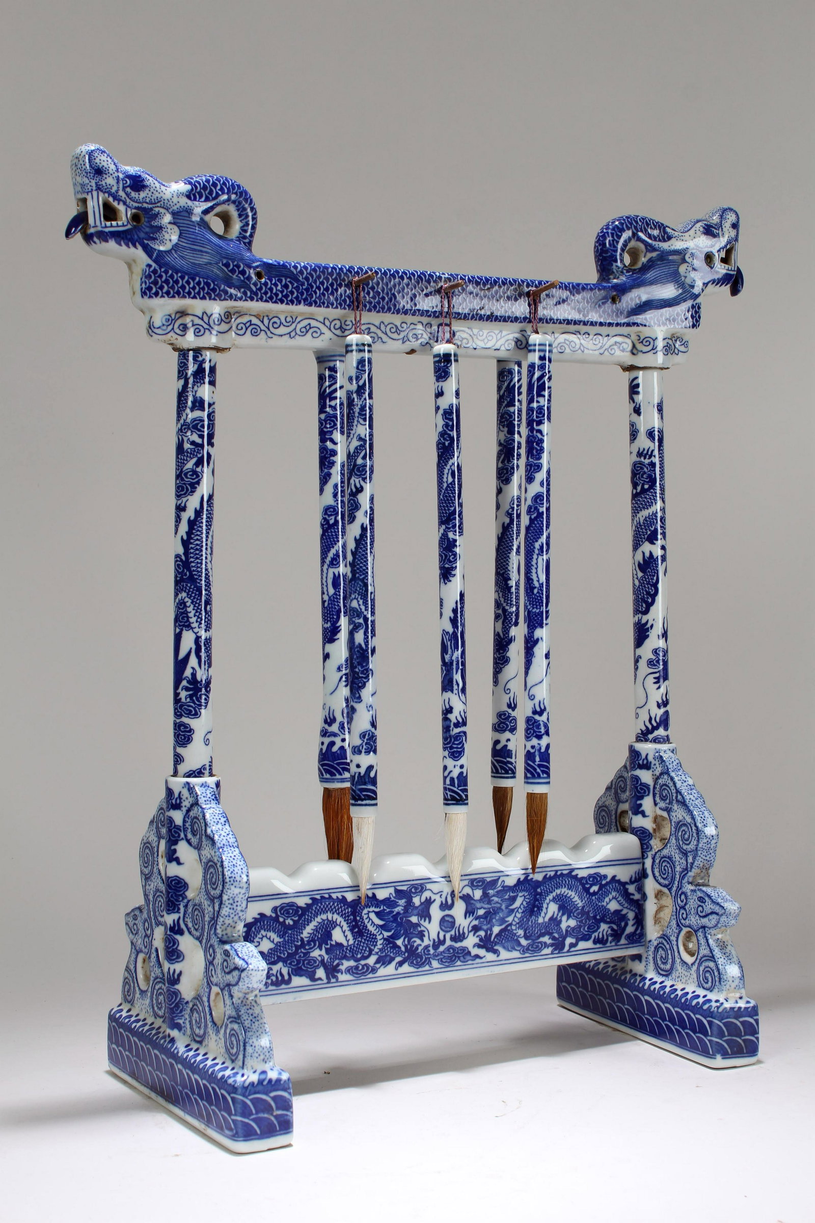 A Chinese Blue and White Fortune Massive Porcelain Pen: A Chinese Blue and White Fortune Massive Porcelain Pen Holder. Height: 16.75 (inch). Length: 10.5 (inch). Width: 6 (inch).