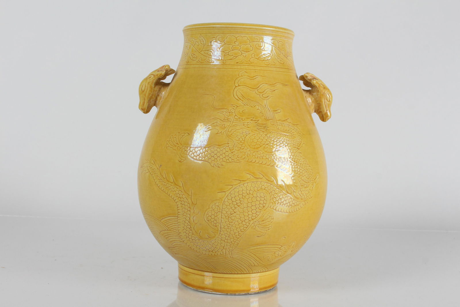 A Chinese Yellow-coding Ancient-framing Duo-handled Porcelain Fortune Vase (1 of 5)