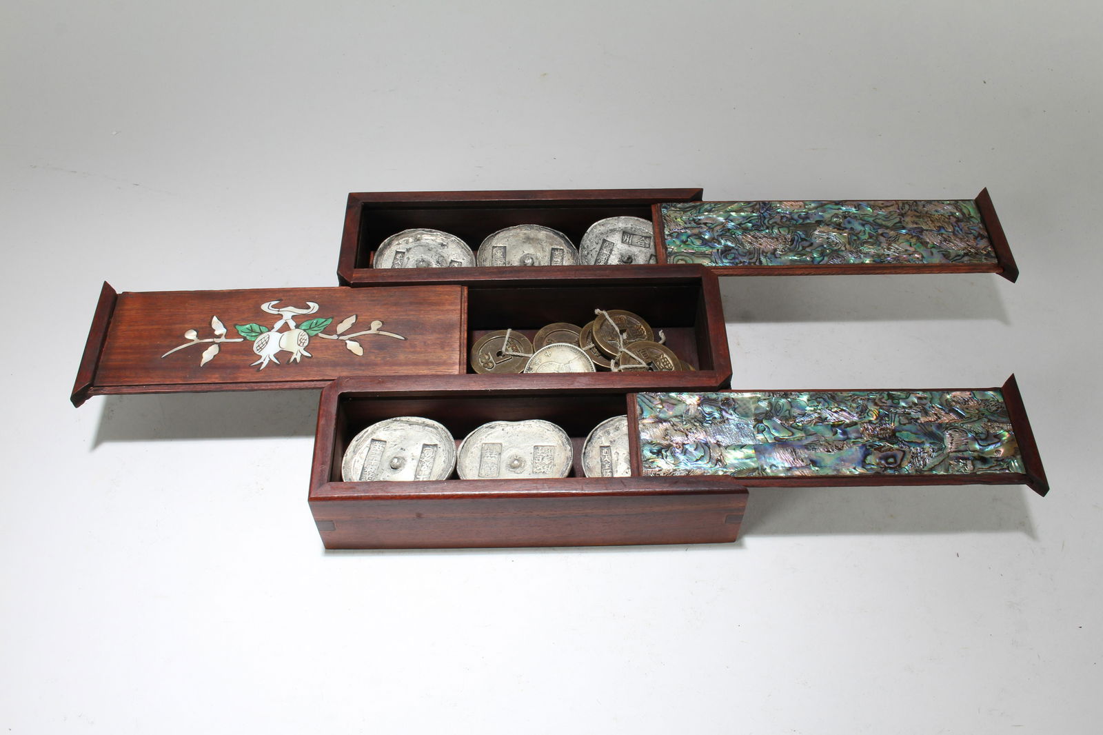 A Chinese Lidded Coin-filled Wooden Box (1 of 6)