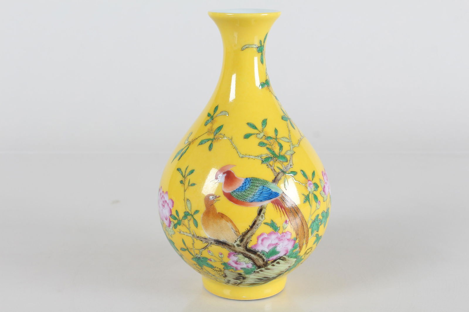 A Chinese Yellow-coding Nature-sceen Porcelain Fortune Vase (1 of 7)