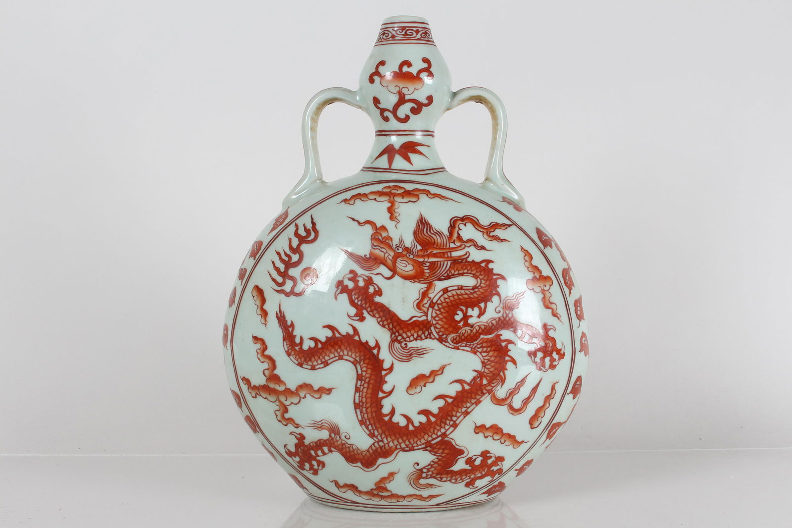 A Chinese Dragon-decorating Orange-coding Duo-handled Porcelain Fortune Vase (1 of 6)