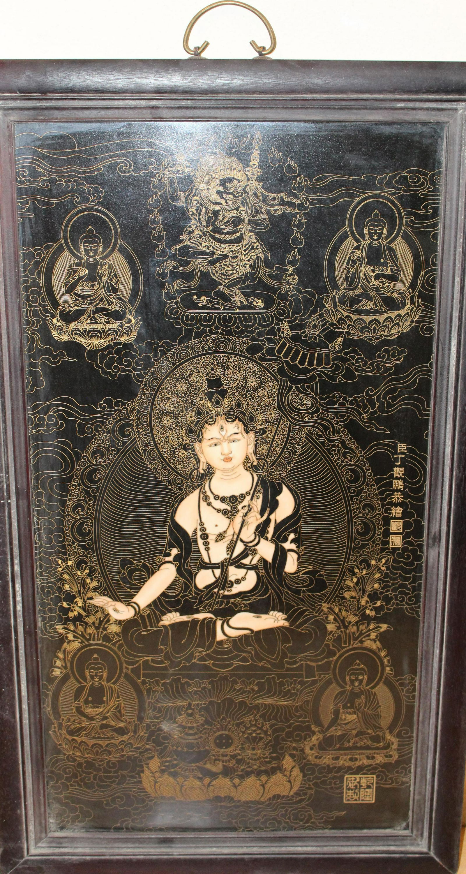 A Hardwood Chinese Bodhisattva Religious Massive Porcelain Plaque (1 of 7)