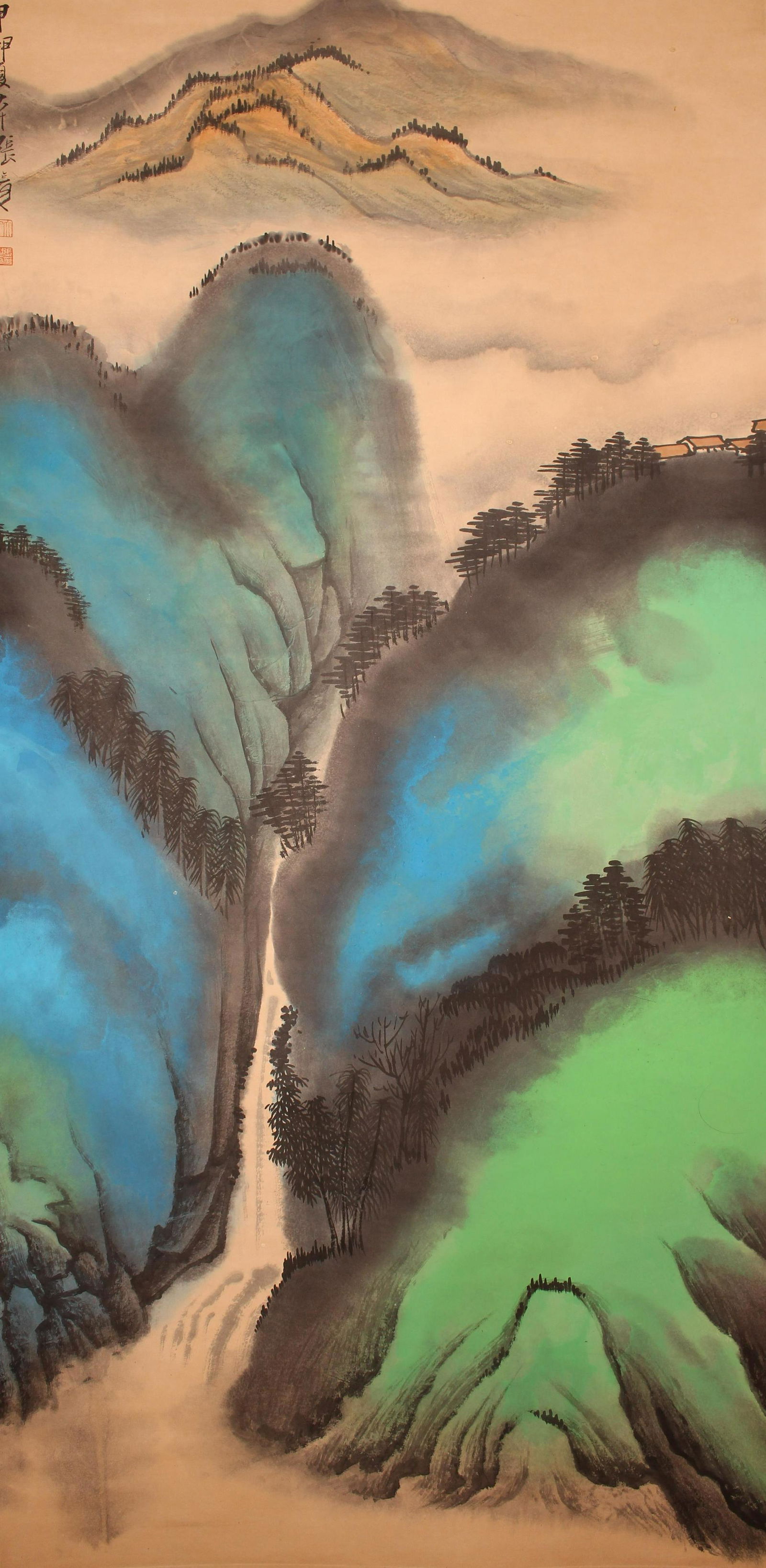 A Chinese Abstract-style Mountain-view Fortune Scroll (1 of 4)