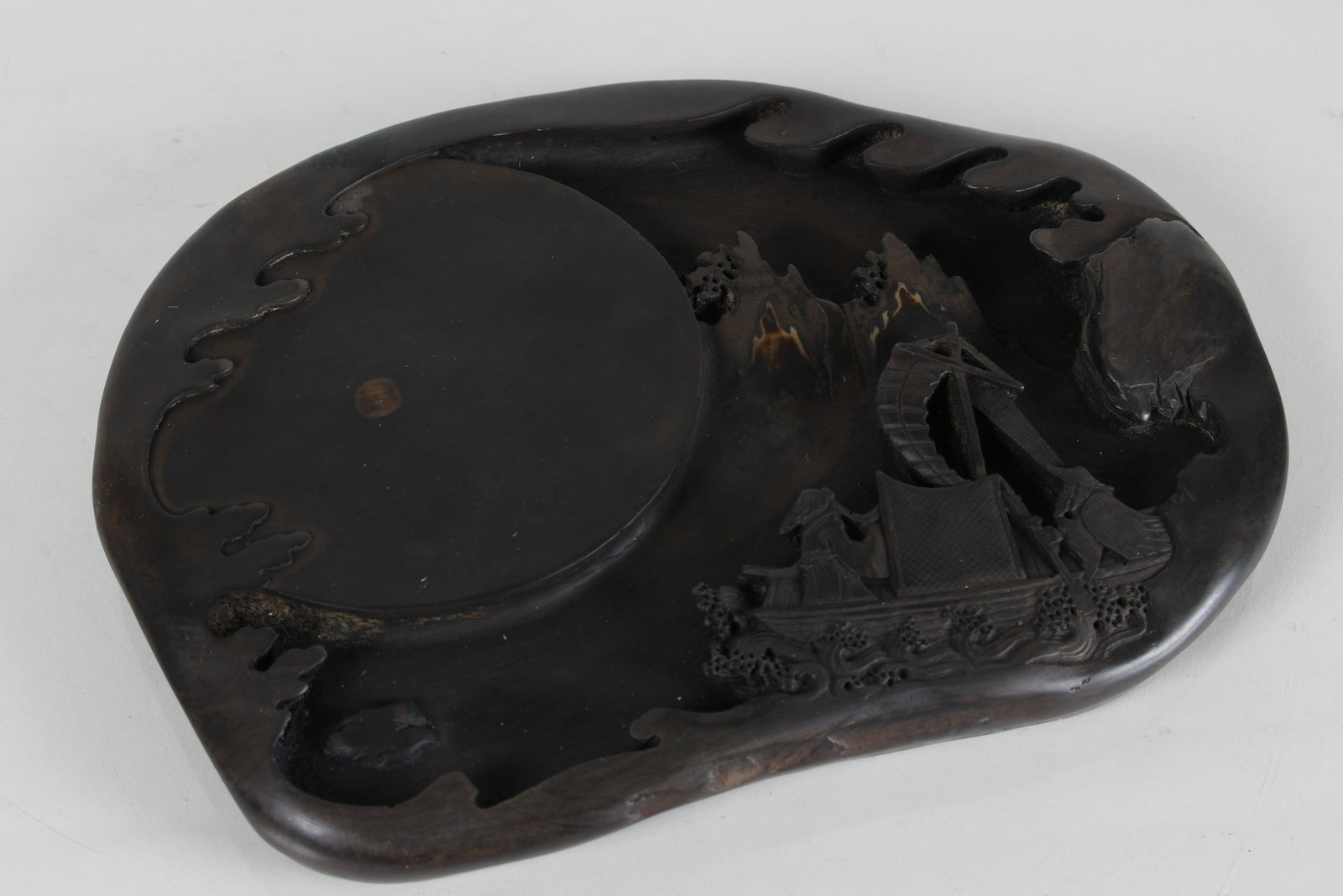 A Chinese Story-telling Fortune Inkstone: A Chinese Story-telling Fortune Inkstone . Height: 1 (inch). Length: 10 (inch). Width: 7.25 (inch).