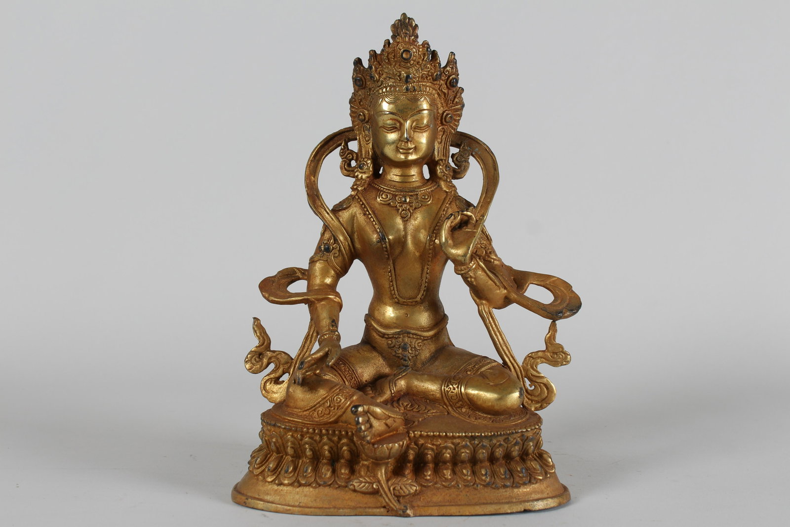 Chinese Vividly-detailed Gilt Fortune Buddha Statue: Chinese Vividly-detailed Gilt Fortune Buddha Statue . Height: 9 (inch).