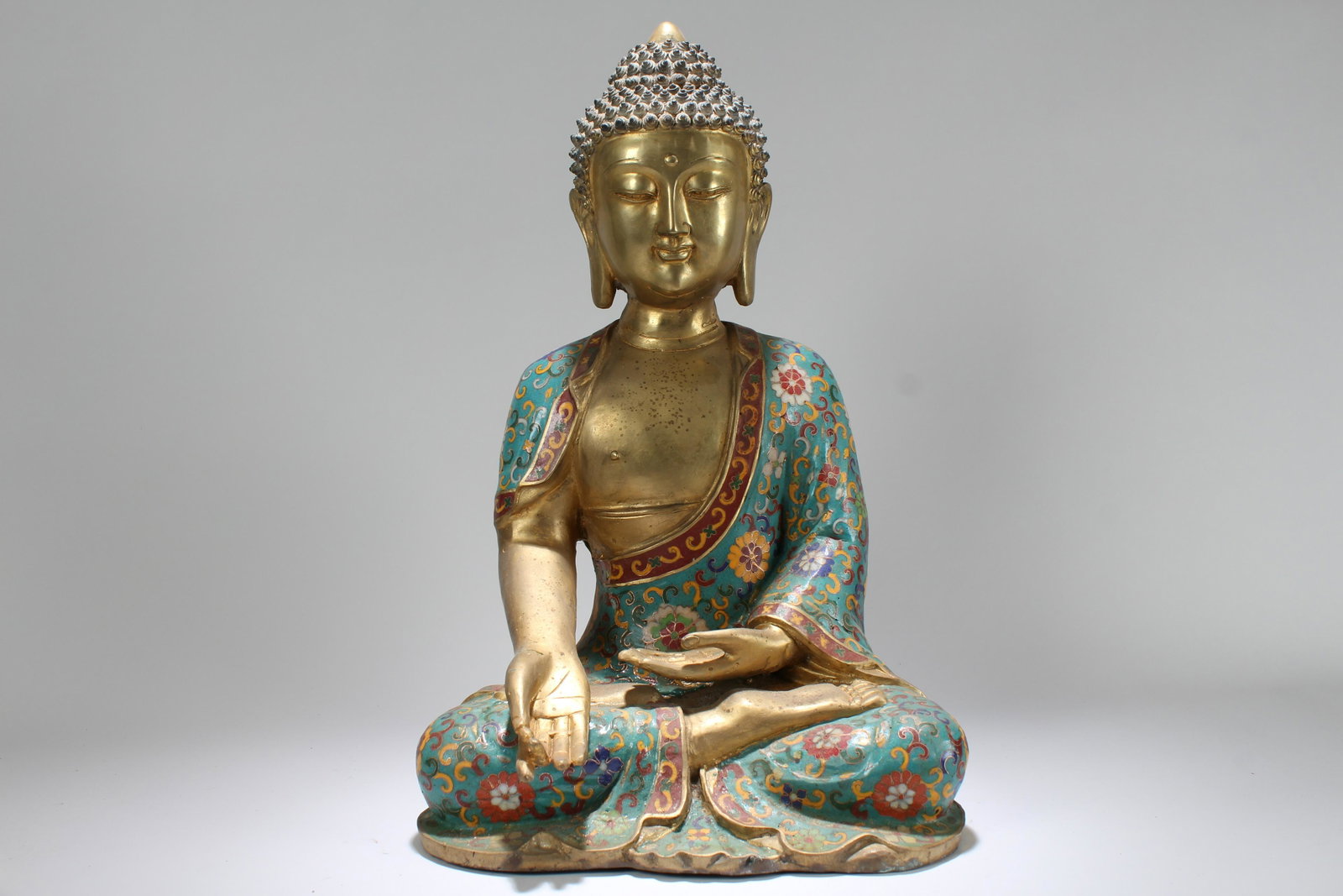 A Chinese Pondering-pose Cloisonne Fortune Buddha Statue: A Chinese Pondering-pose Cloisonne Fortune Buddha Statue . He1ight: 17.75 (inch).