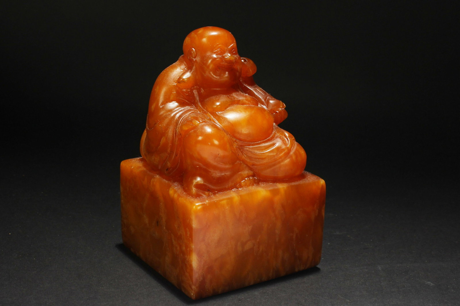 A Chinese Happ-buddha Fortune Soapstone Seal: A Chinese Happ-buddha Fortune Soapstone Seal . Height: 3.1 (inch). Width: 4.8 (inch).