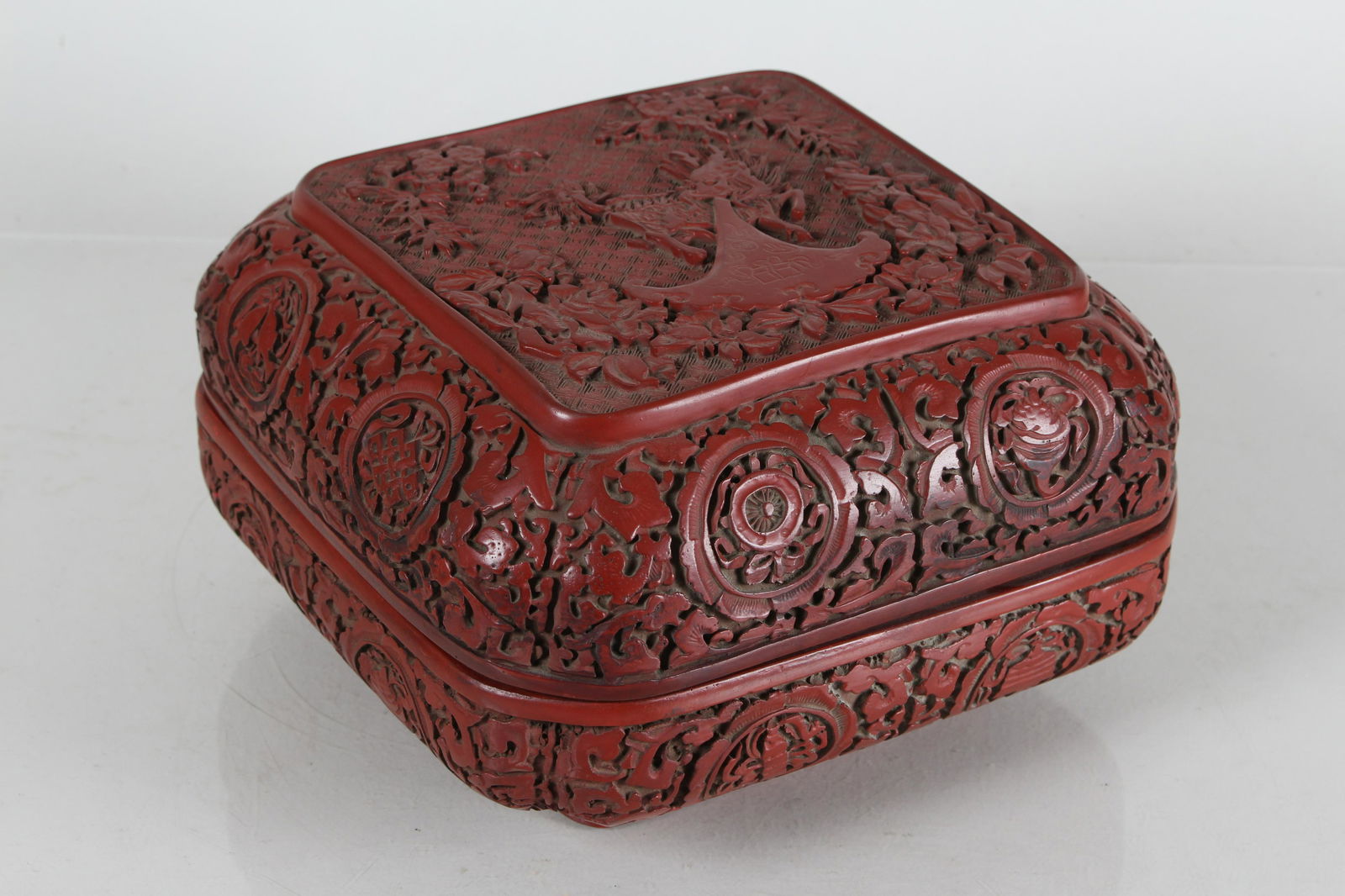 A Chinese Square-based Nature-sceen Lacquer Fortune Box (1 of 7)