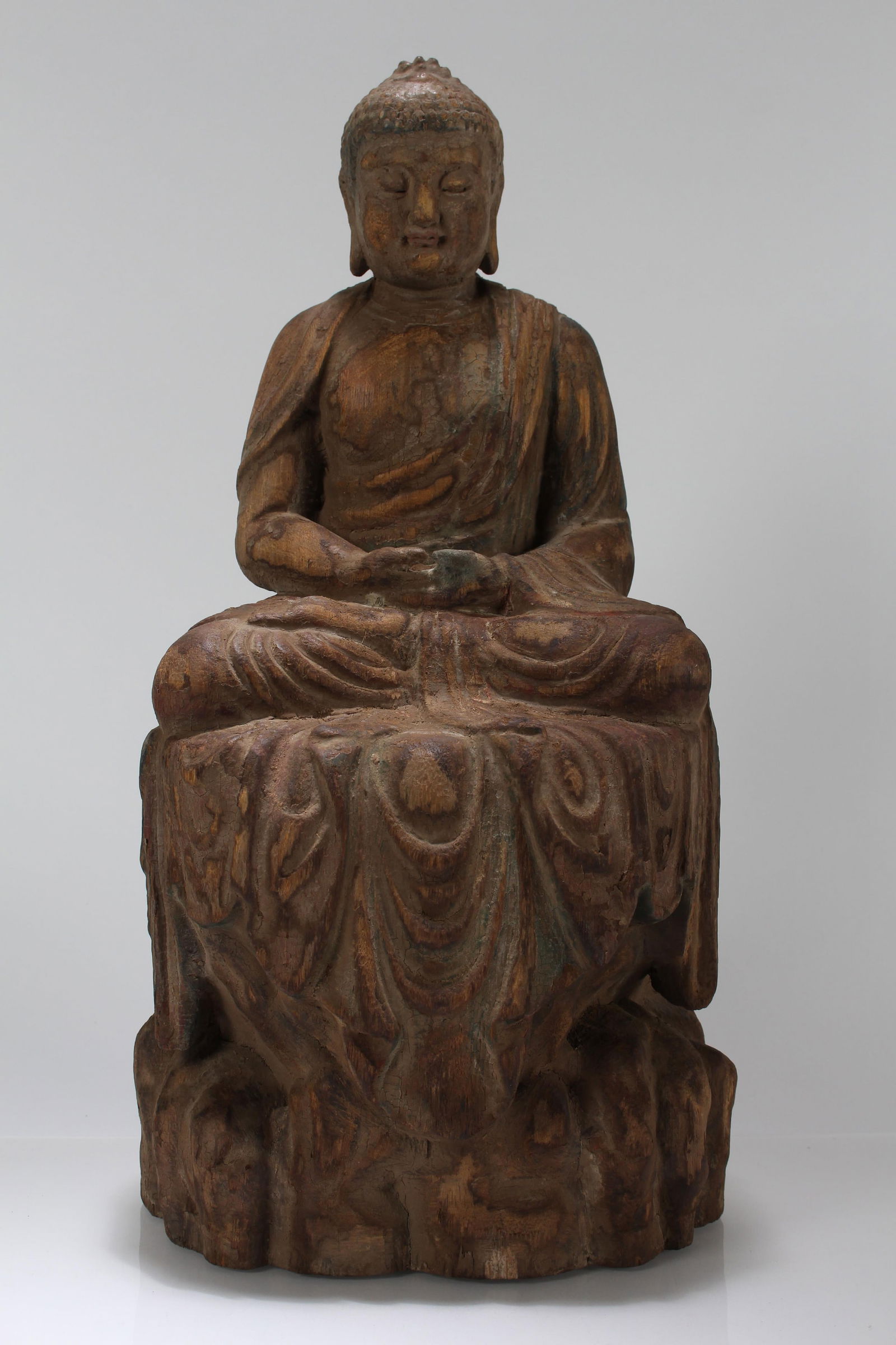 A Chinese Religious Fortune Wooden Buddha Statue (1 of 6)