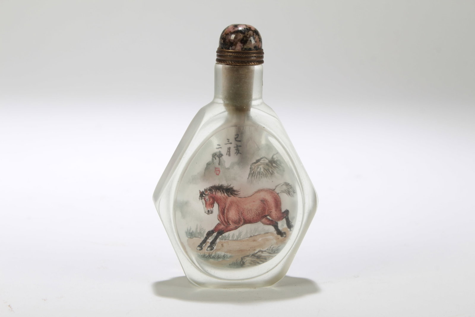 A Chinese Horse-portrait Detailed Snuff Bottle: A Chinese Horse-portrait Detailed Snuff Bottle. Height: 3 (inch). Width: 1.8 (inch).