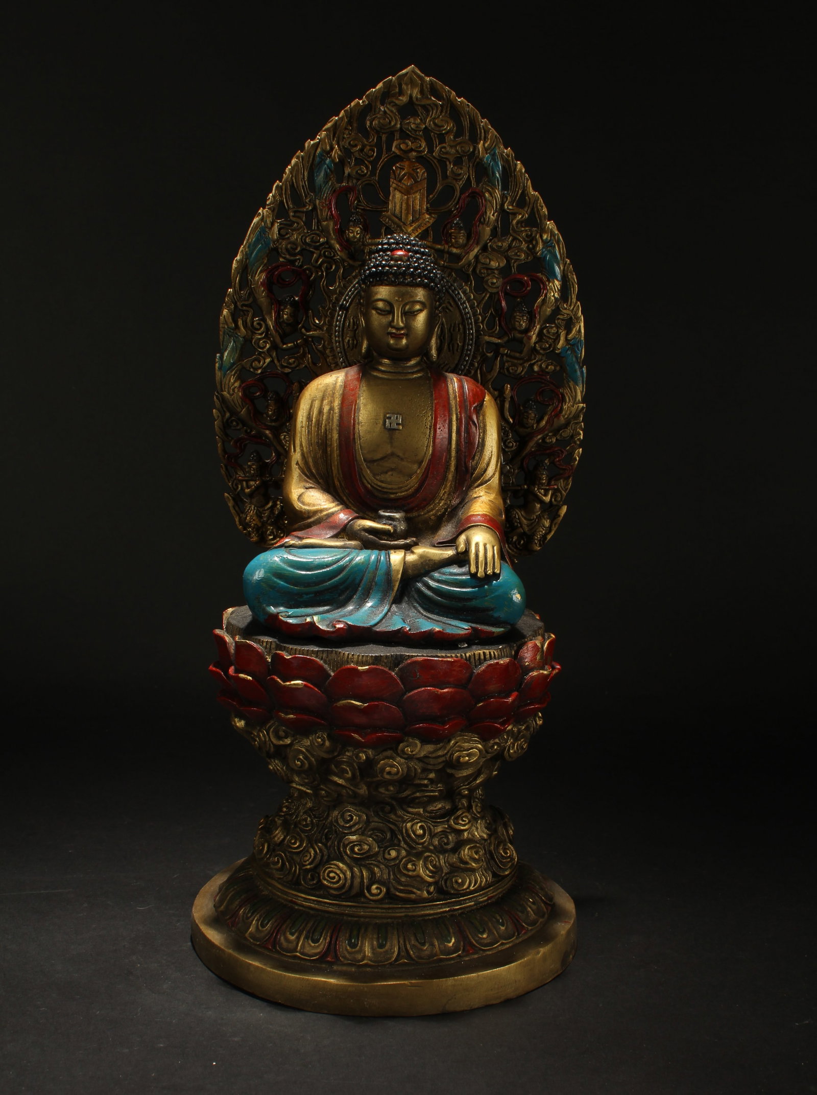 A Chinese Religious Multi-color Fortune Buddha Statue: A Chinese Religious Multi-color Fortune Buddha Statue . Height: 14.25 (inch).