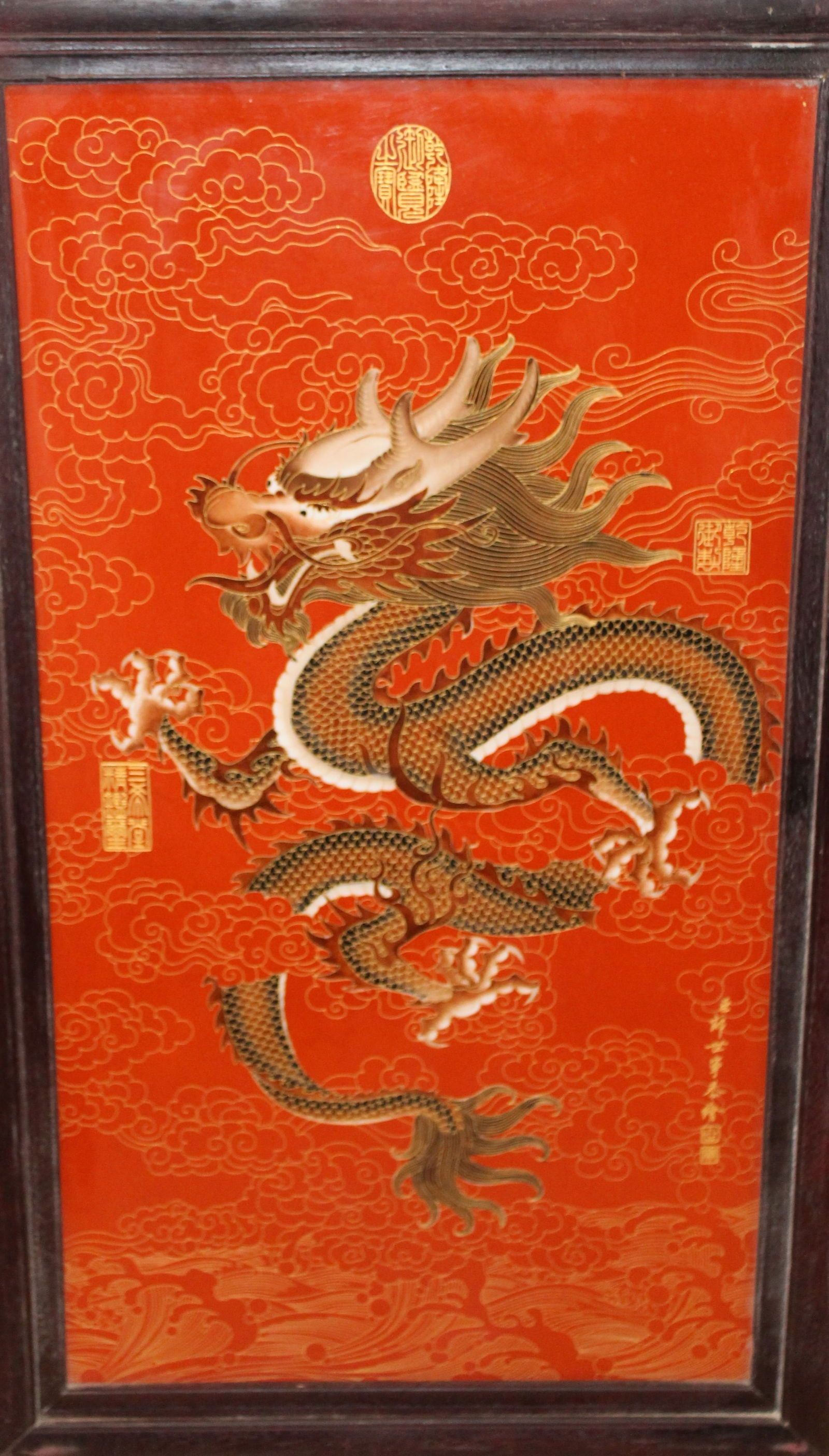 A Hardwood Chinese Bodhisattva Massive Religious Porcelain Plaque (1 of 5)