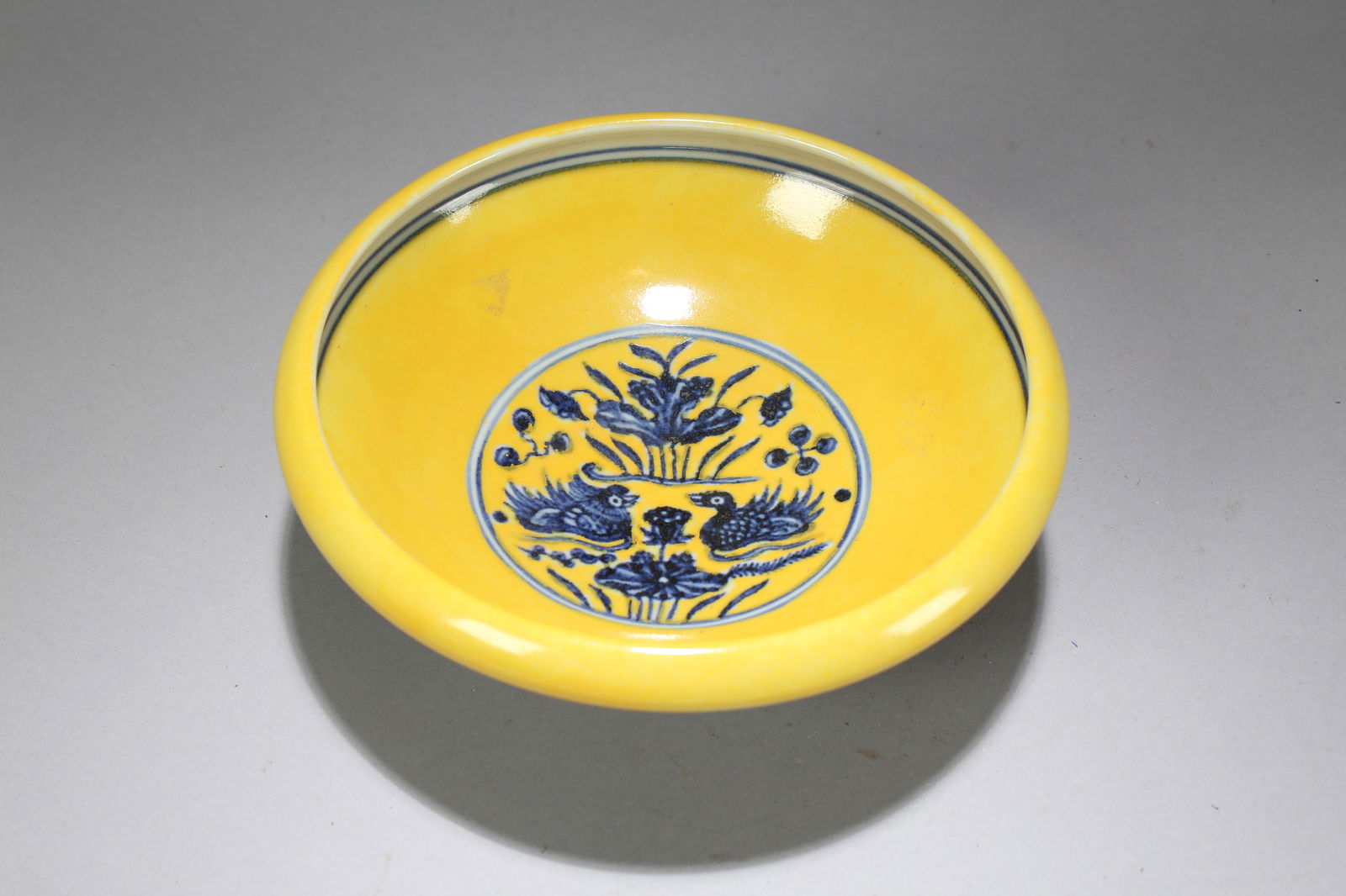 A Chinese Yelliow-coding Aqua-theme Porcelain Plate: A Chinese Yelliow-coding Aqua-theme Porcelain Plate. Height: 3 (inch). Length: 7.75 (inch).