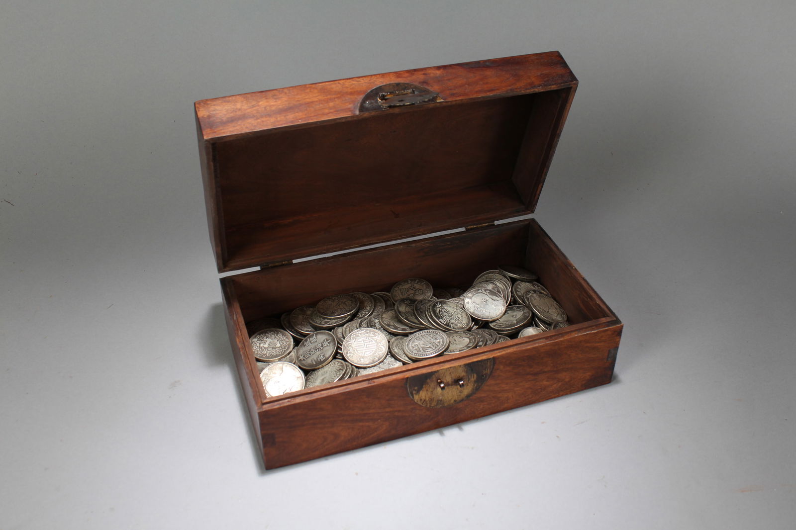 A Chinese Coin-filled Lidded Wooden Box (1 of 8)