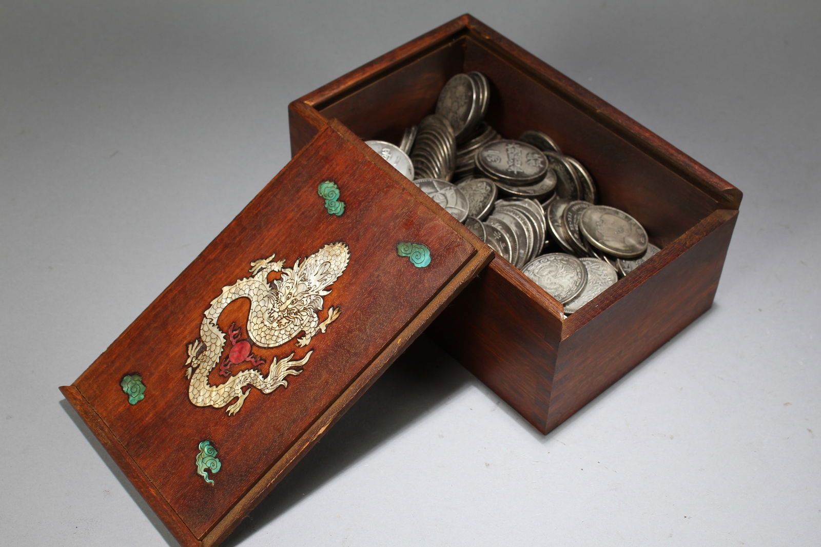 A Chinese Coin-filled Lidded Wooden Box (1 of 10)