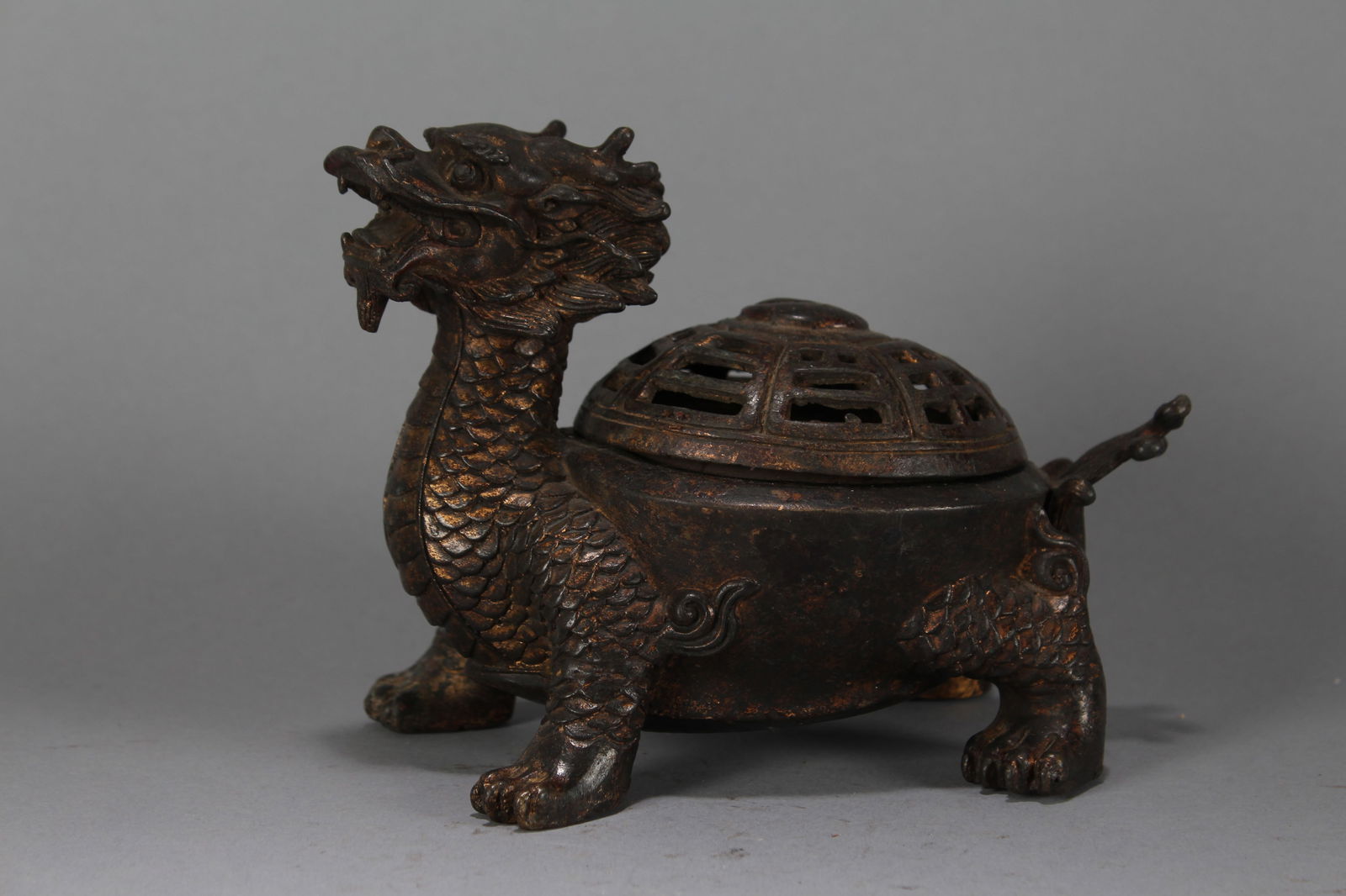 A Chinese Lidded Myth-beast Fortune Statue: A Chinese Lidded Myth-beast Fortune Statue. Height : 5 (inch). Width : 7 (inch). Length : 4 (inch).