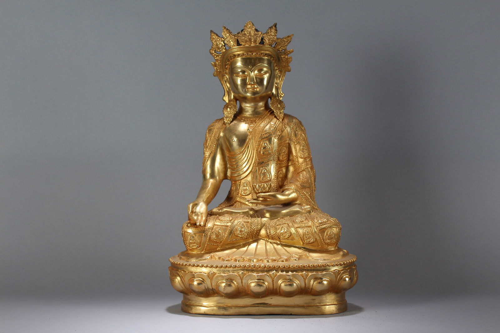 A Chinese Lotus-seated Religious Gilt Fortune Massive Buddha Statue (1 of 9)