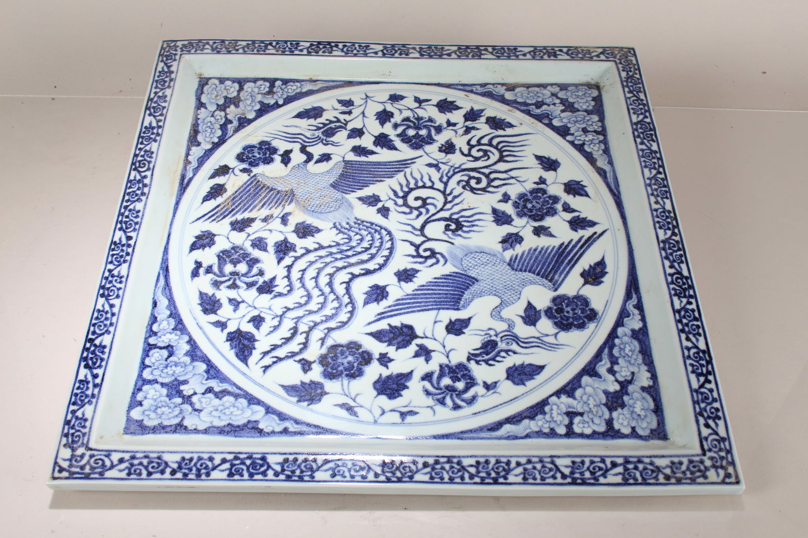 A Chinese Square-based Massive Blue and White Porcelain Fortune Plate (1 of 5)
