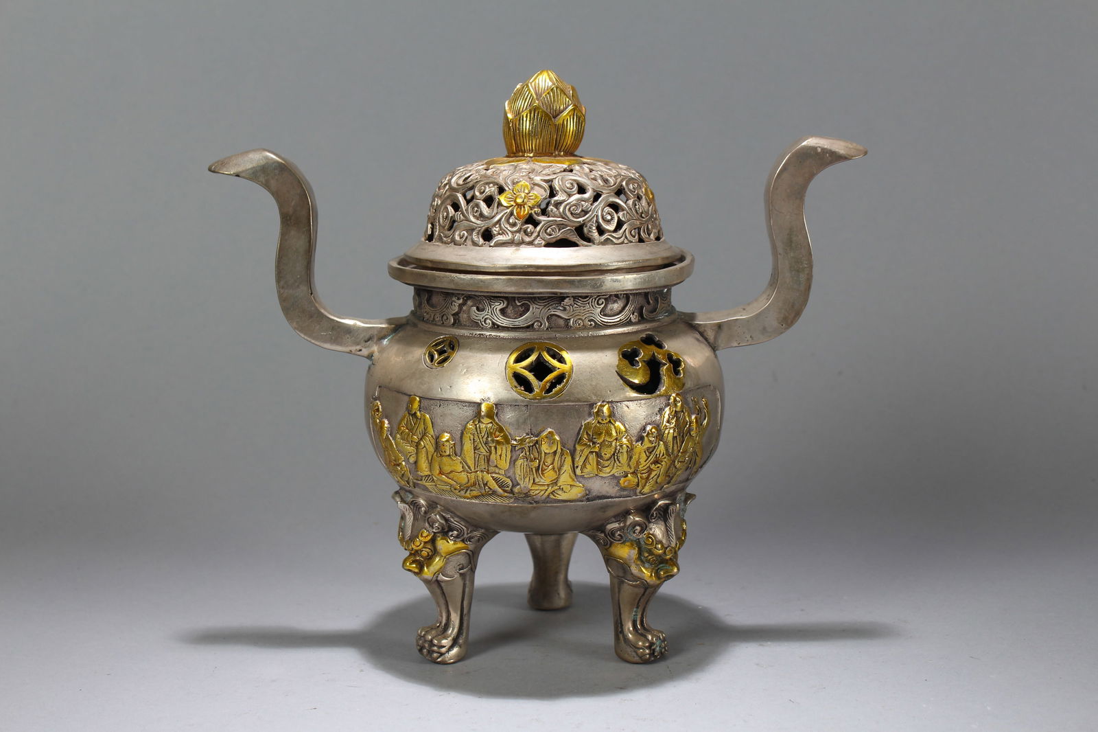 A Chinese Massive Duo-opening Tri-podded Fortune Censer: A Chinese Massive Duo-opening Tri-podded Fortune Censer. Height: 9 (inch). Width: 10 (inch)