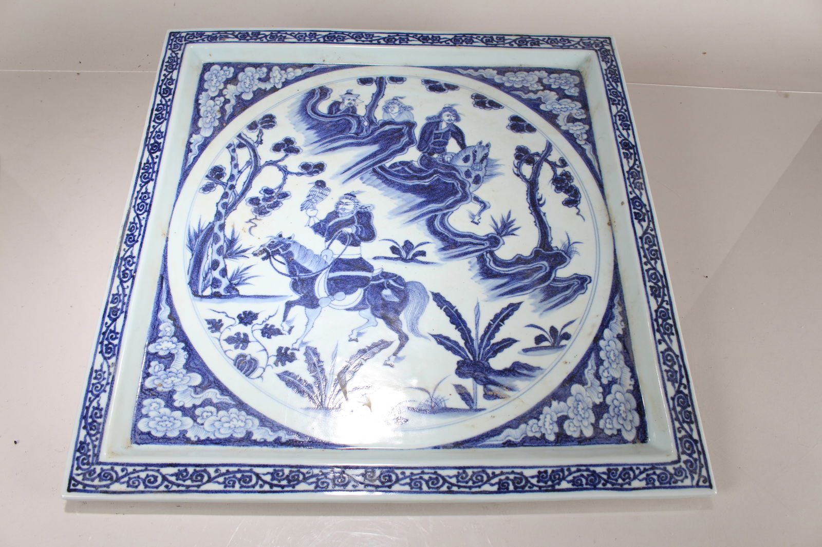 A Chinese Square-based Massive Blue and White Porcelain Fortune Plate (1 of 4)