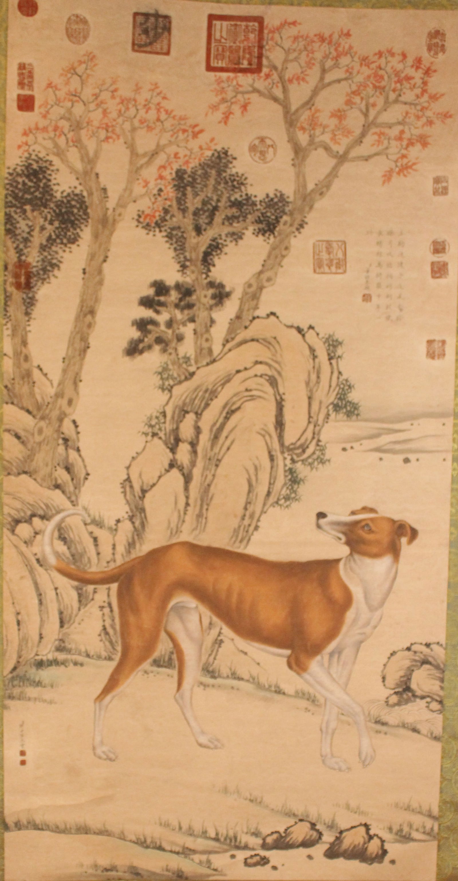 A Chinese Nature-sceen Vividly-detailed Dog-portrait Fortune Scroll (1 of 8)
