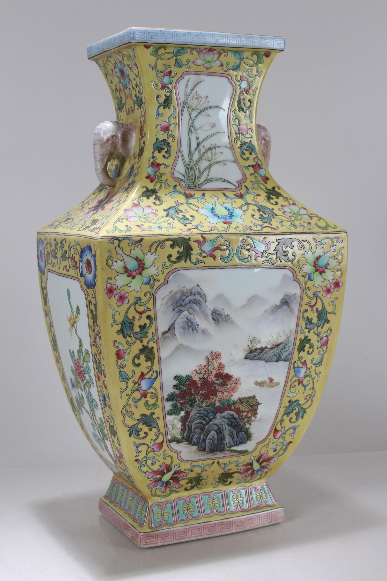 A Chinese Duo-handled Massive Yellow-coding Porcelain Fortune Vase (1 of 6)