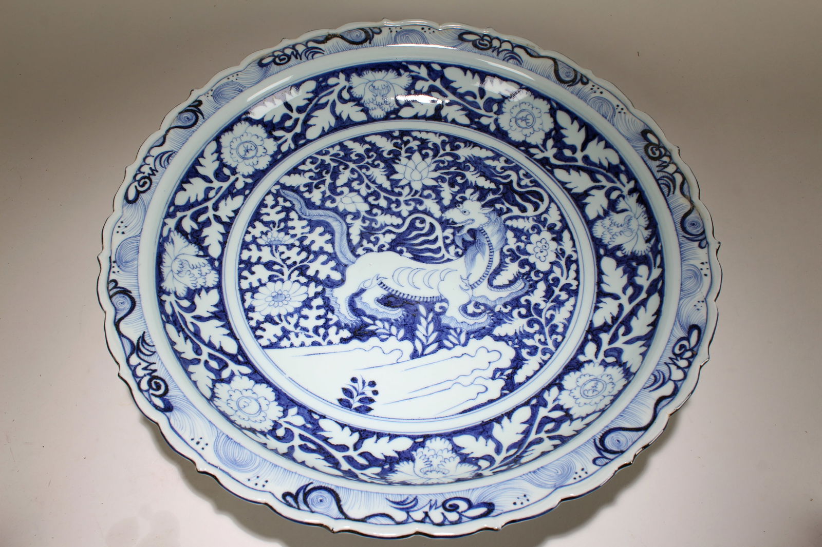 A Chinese Myth-beast Fortune Blue and White Porcelain Plate (1 of 6)