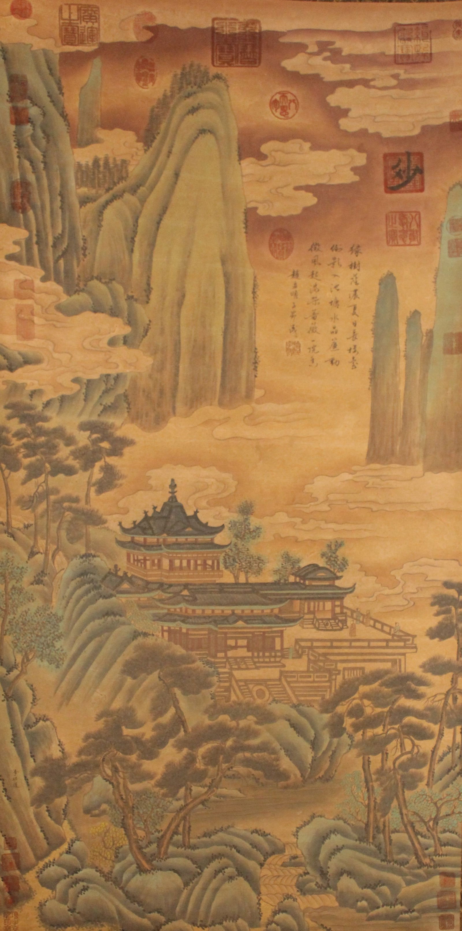 A Chinese Mountain-view Vividly-detailed Landscape Fortune Scroll (1 of 8)